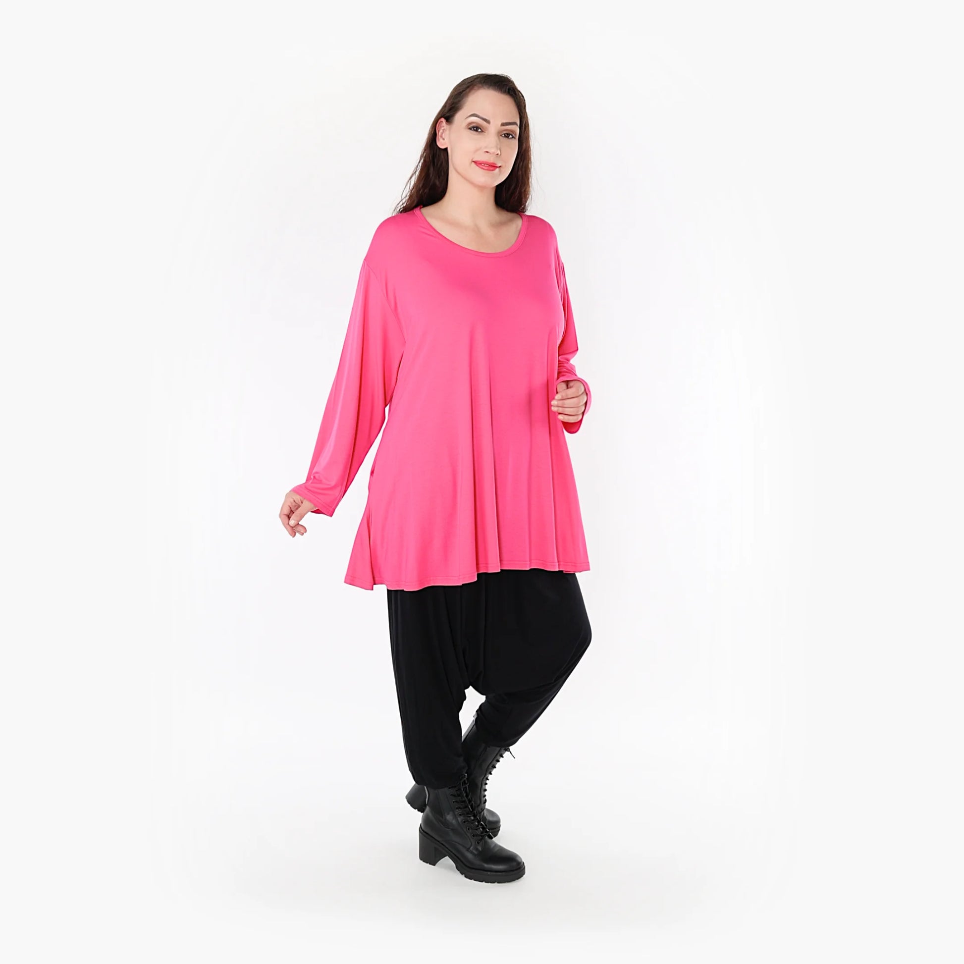  Shirt von AKH Fashion aus Viskose in Glocken-Form, 1233.1892L, Fuchsia, Unifarben, Schick