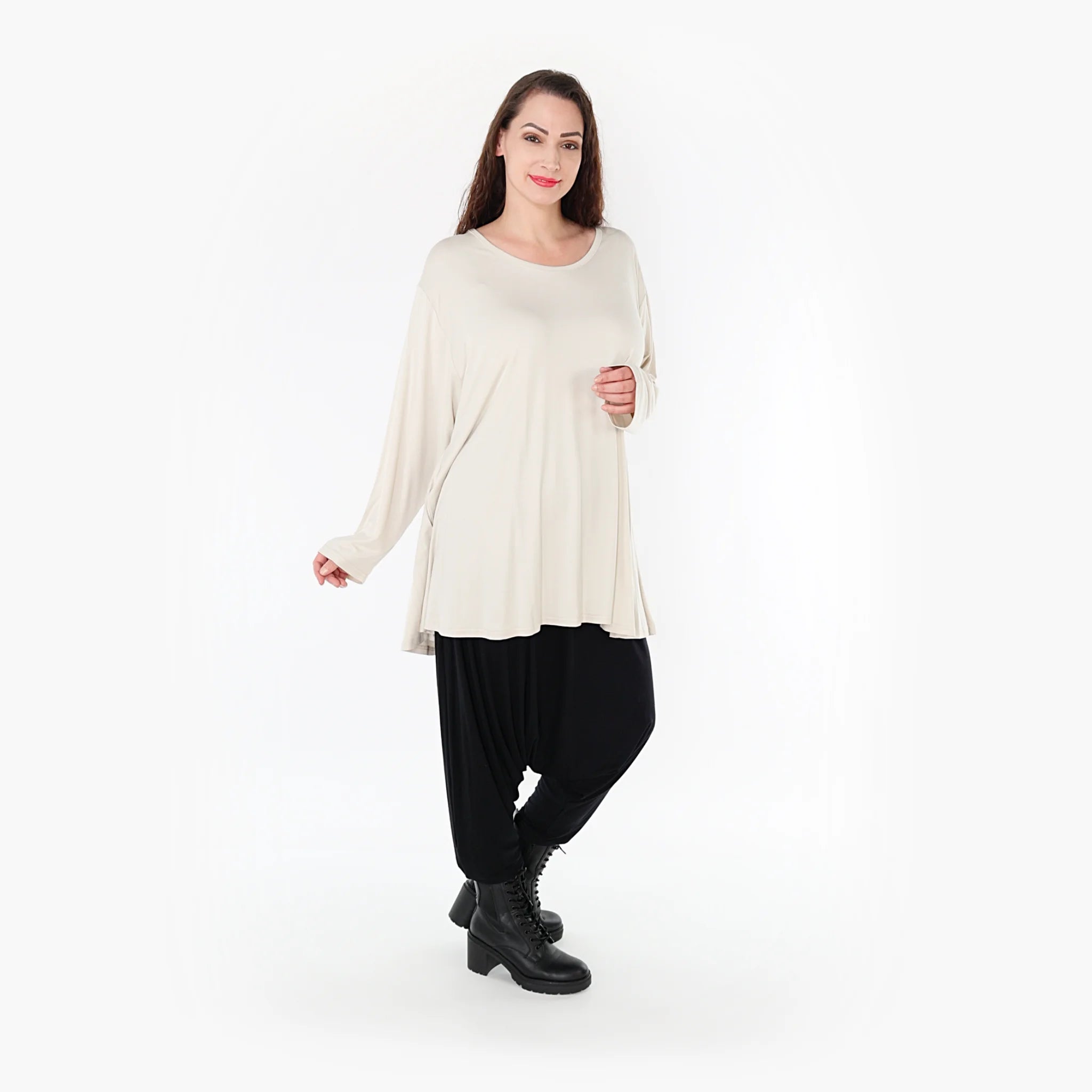  AKH Fashion Shirt in Glocken-Form, aus Viskose, 1233.1892L, Beige, Schick, Modern, Bequem