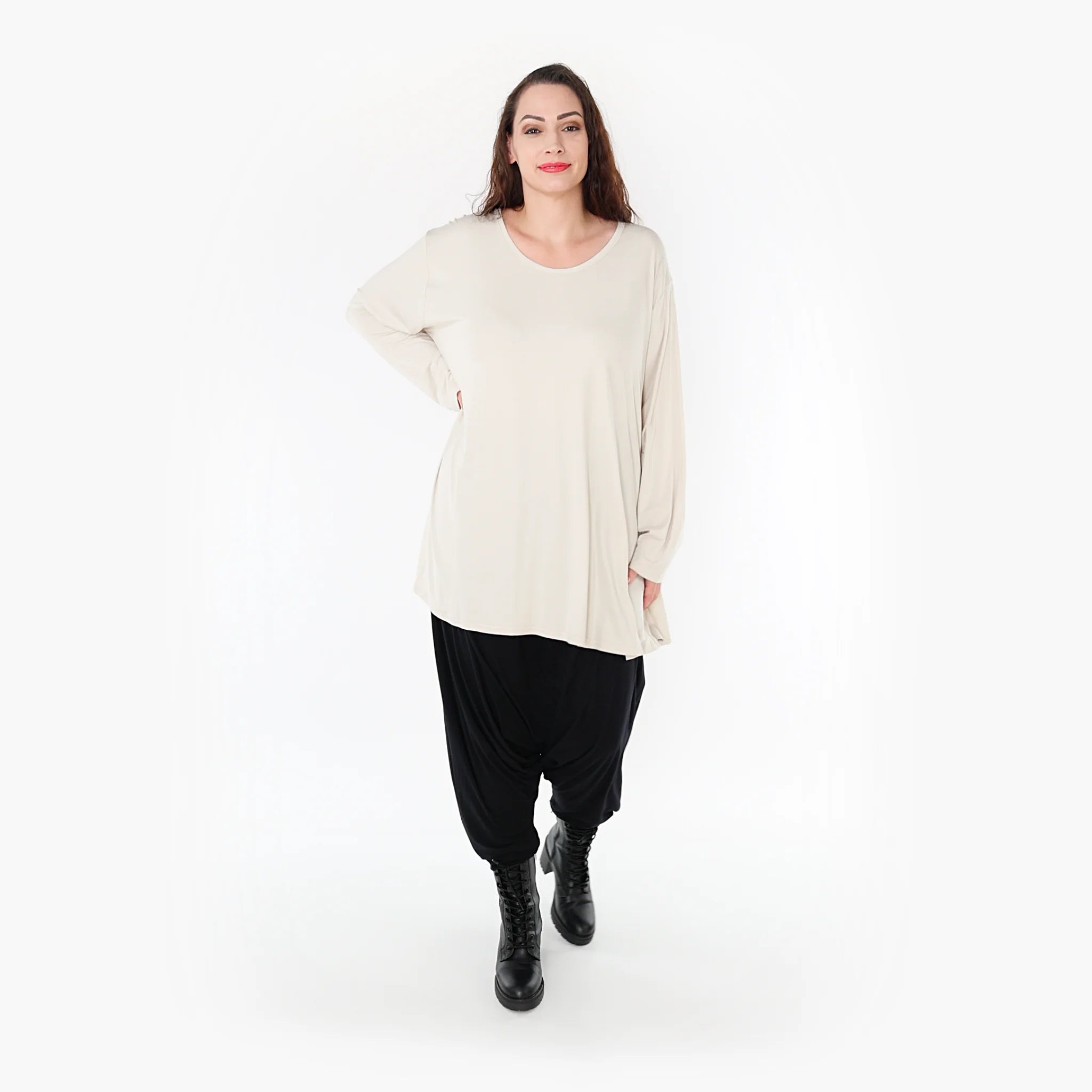  AKH Fashion Shirt in Glocken-Form, aus Viskose, 1233.1892L, Beige, Schick, Modern, Bequem