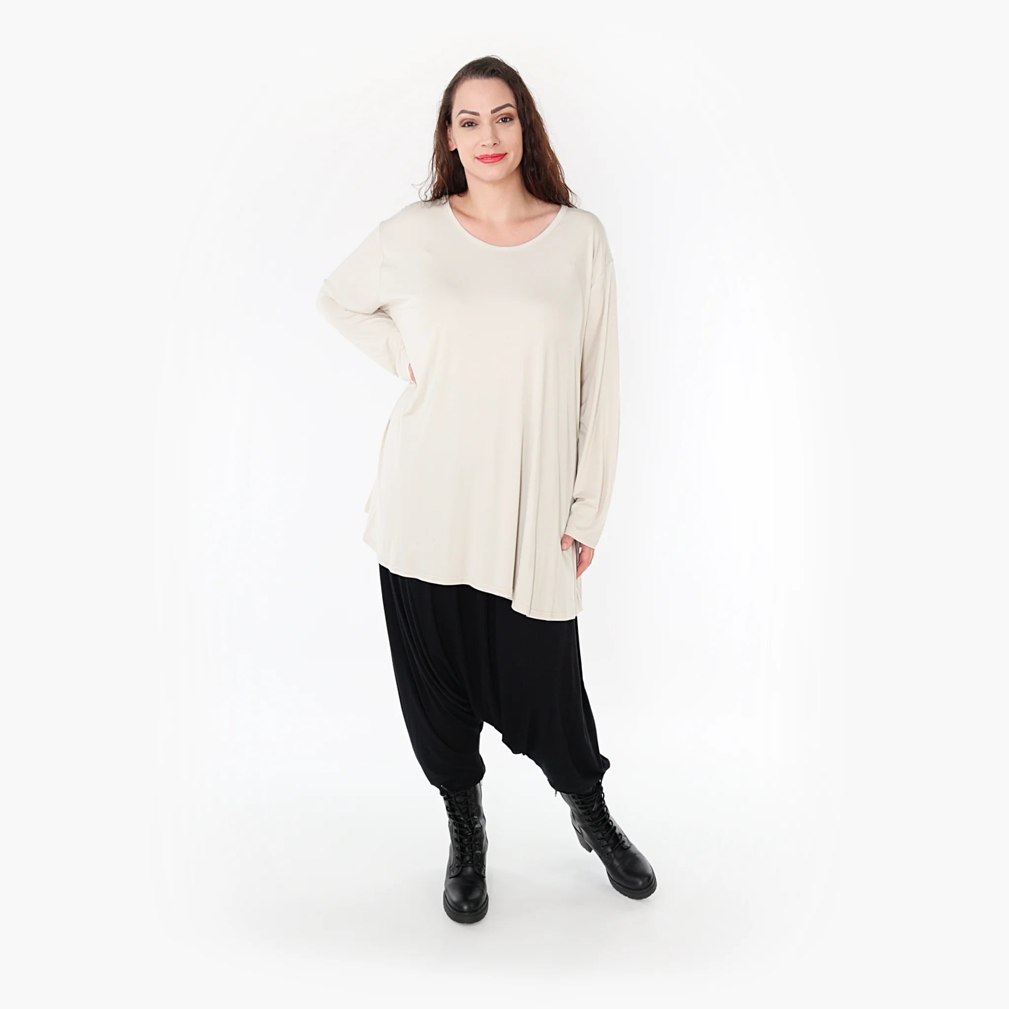  AKH Fashion Shirt in Glocken-Form, aus Viskose, 1233.1892L, Beige, Schick, Modern, Bequem