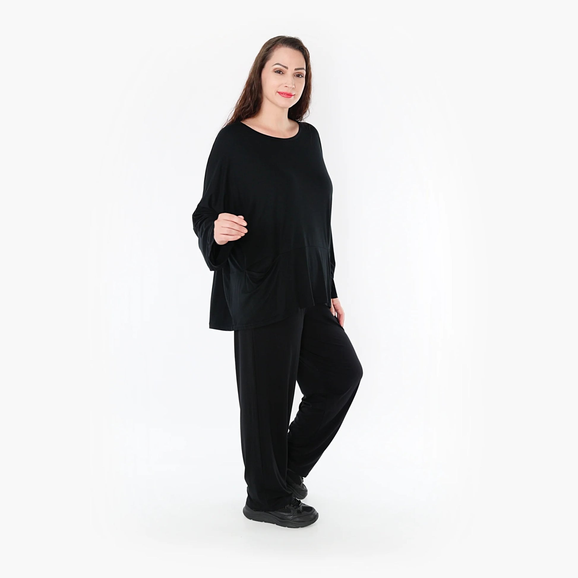  Bigshirt von AKH Fashion aus Viskose in kastiger Form, 1233.6888L, Schwarz, Schick, Modern