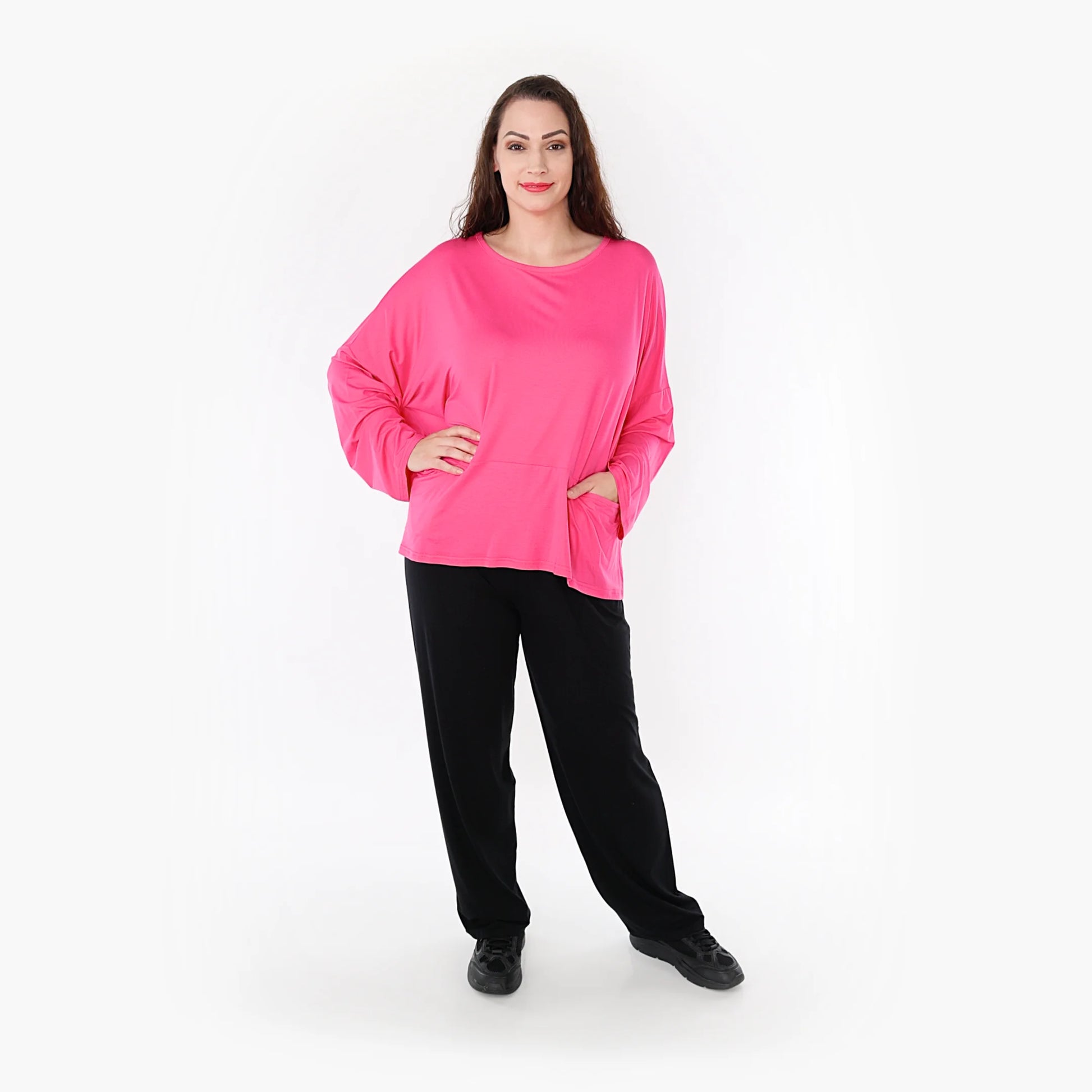  Bigshirt von AKH Fashion aus Viskose in kastiger Form, 1233.6888L, Fuchsia, Schick, Modern