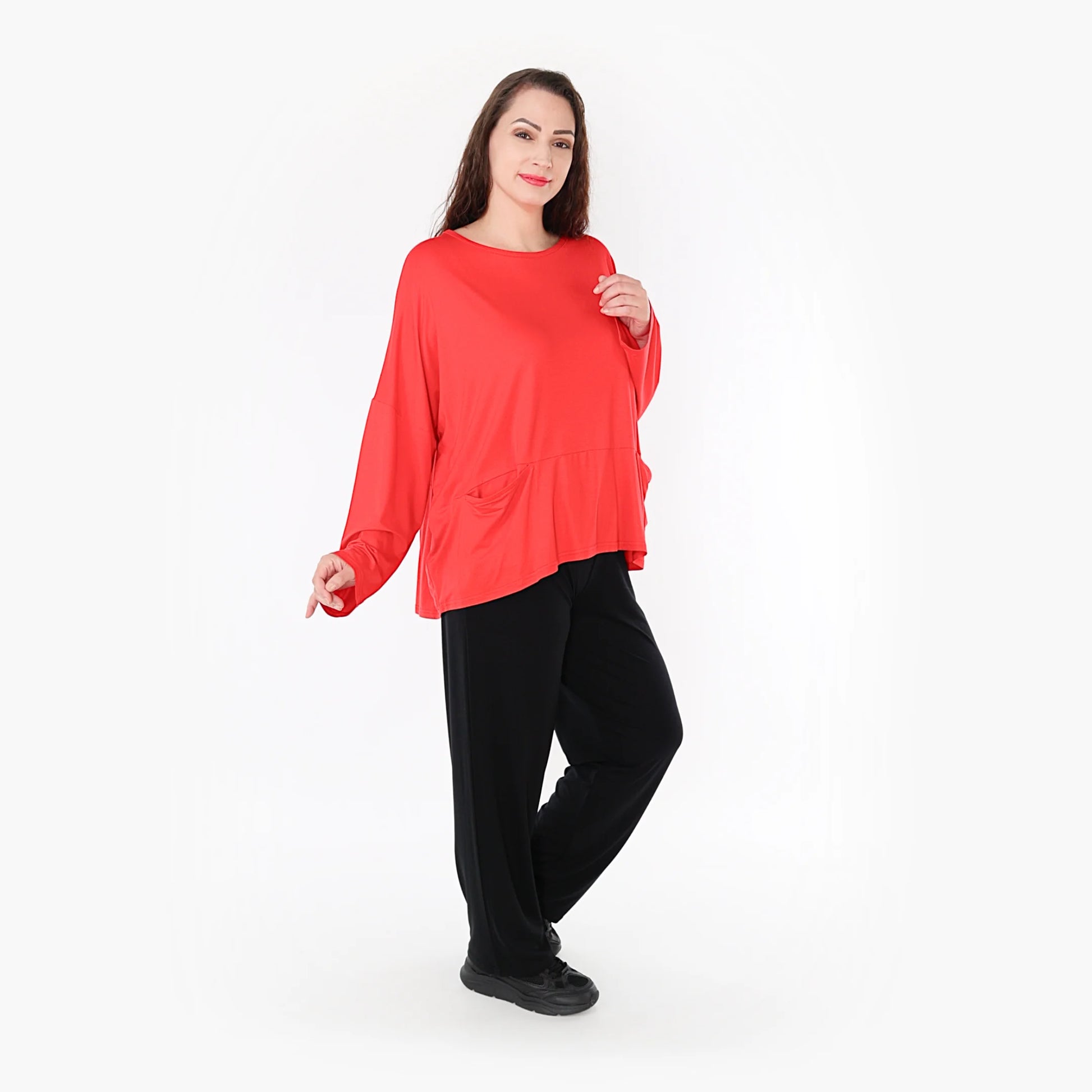  Bigshirt von AKH Fashion aus Viskose in kastiger Form, 1233.6888L, Rot, Unifarben, Schick