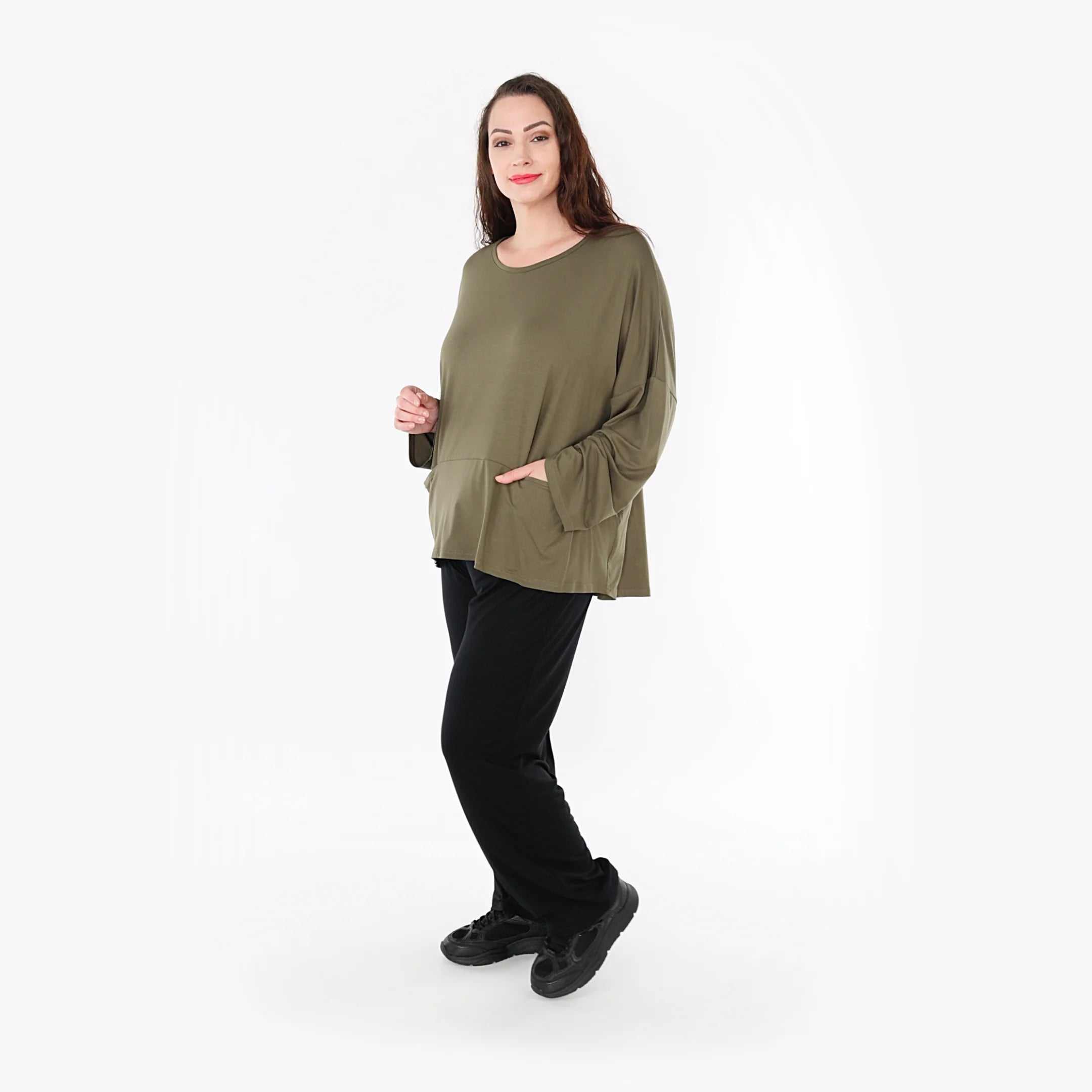  AKH Fashion Bigshirt in kastiger Form, aus Viskose, 1233.6888L, Olive, Schick, Modern, Bequem
