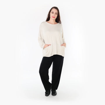  Kastiges Oversize-Shirt in stilvollem Beige mit langen Ärmeln und praktischen Nahttaschen