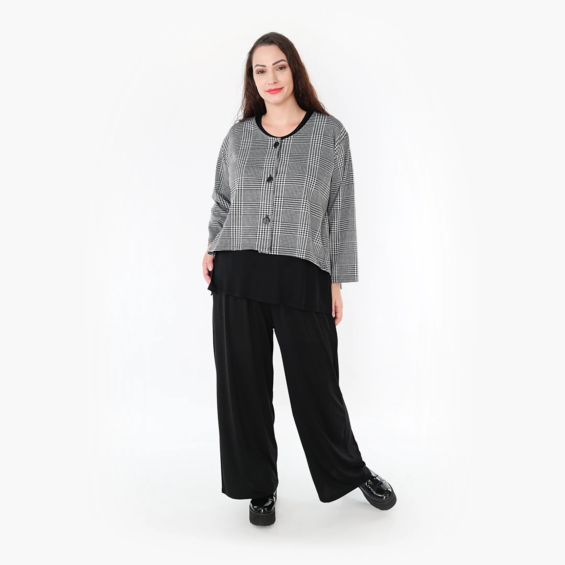  AKH Fashion Jacke in gerundeter Form, aus Materialmix, 1363.06073, Weiß-Schwarz, Schick
