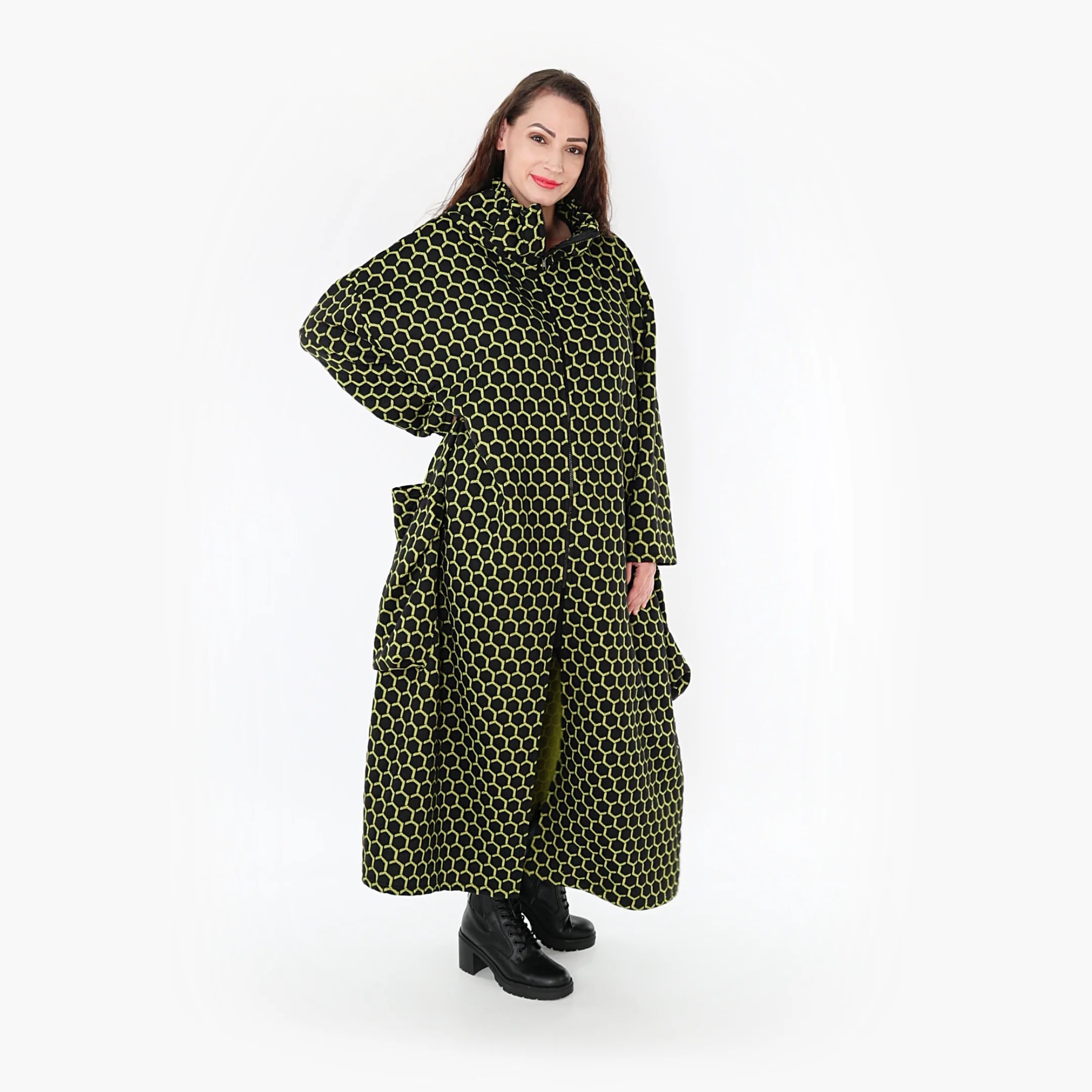  Ballonmantel von AKH Fashion aus Materialmix, 1365.06985, Schwarz-Lime, Raute, Schick