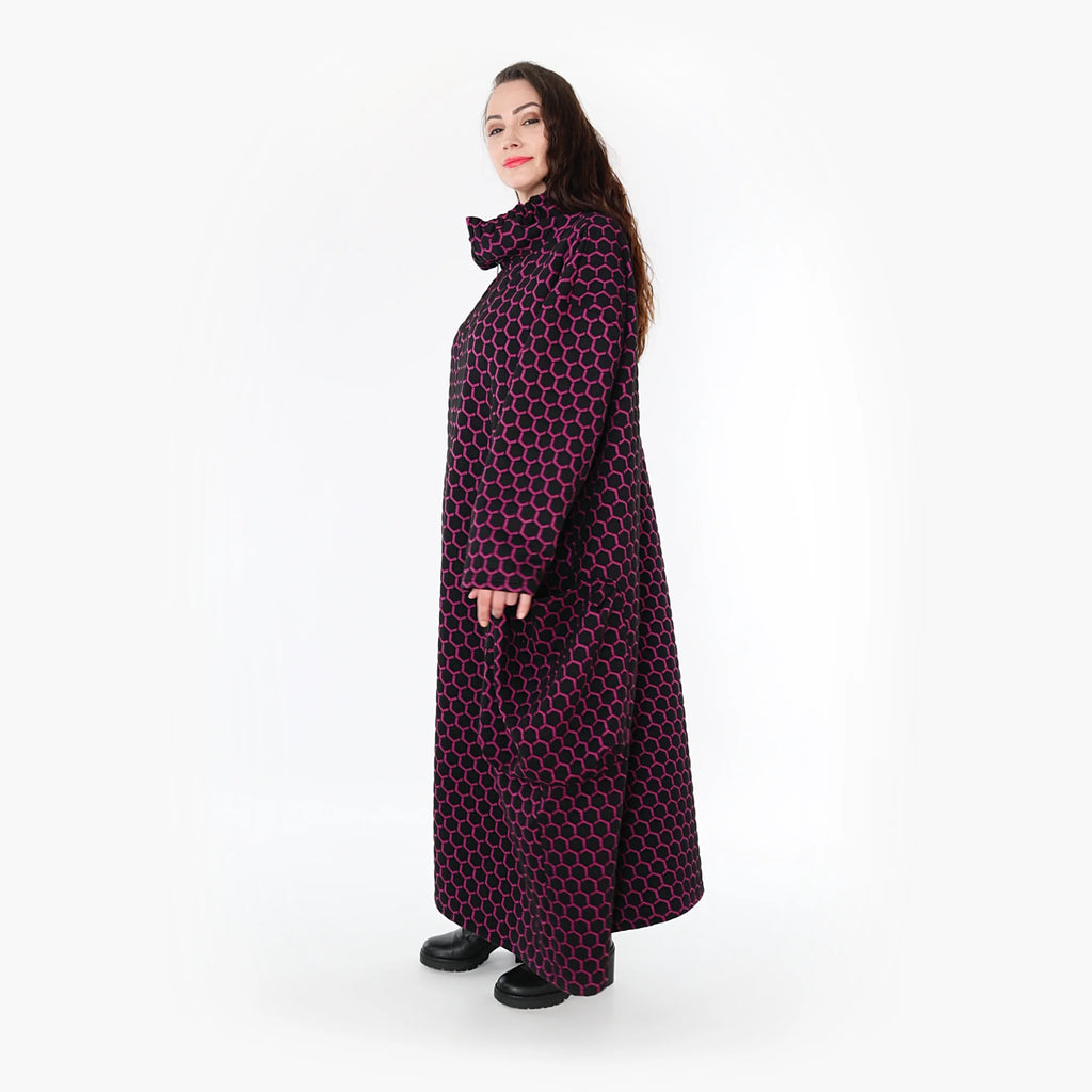  Ballonmantel von AKH Fashion aus Materialmix, 1365.06985, Schwarz-Fuchsia, Raute, Schick