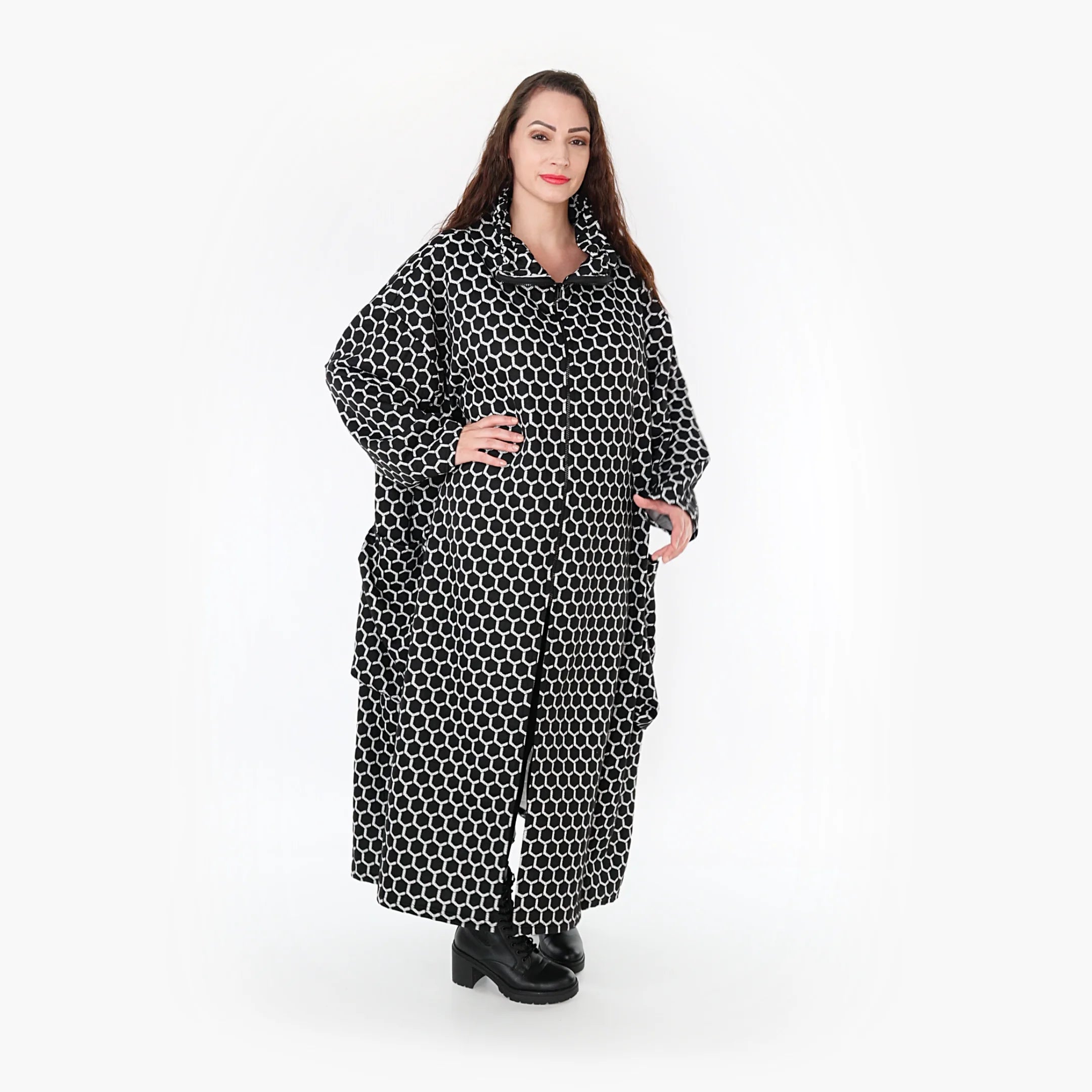  Ballonmantel von AKH Fashion aus Materialmix, 1365.06985, Schwarz-Weiß, Raute, Schick