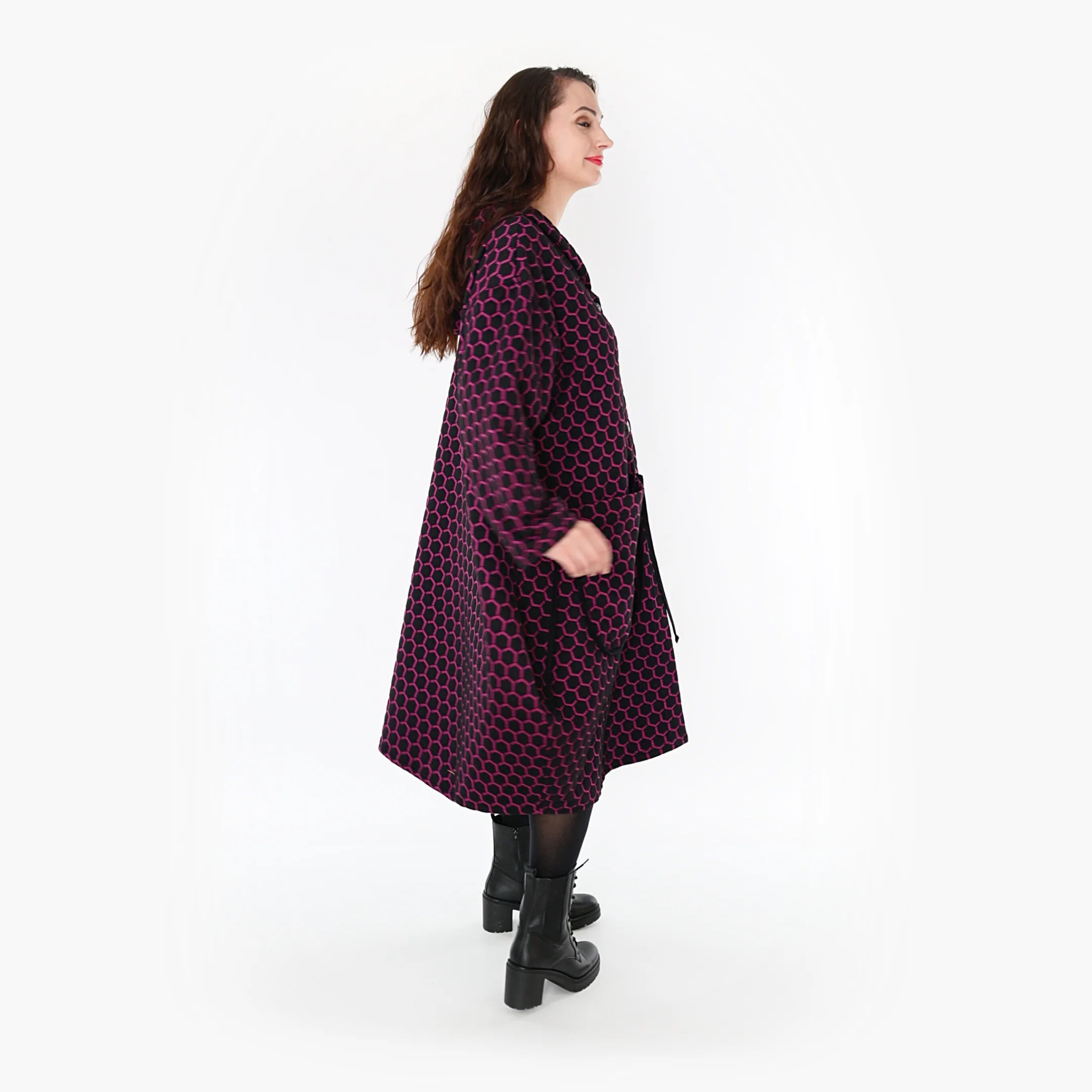  Ballonmantel von AKH Fashion aus Materialmix, 1365.06986, Schwarz-Fuchsia, Raute, Schick