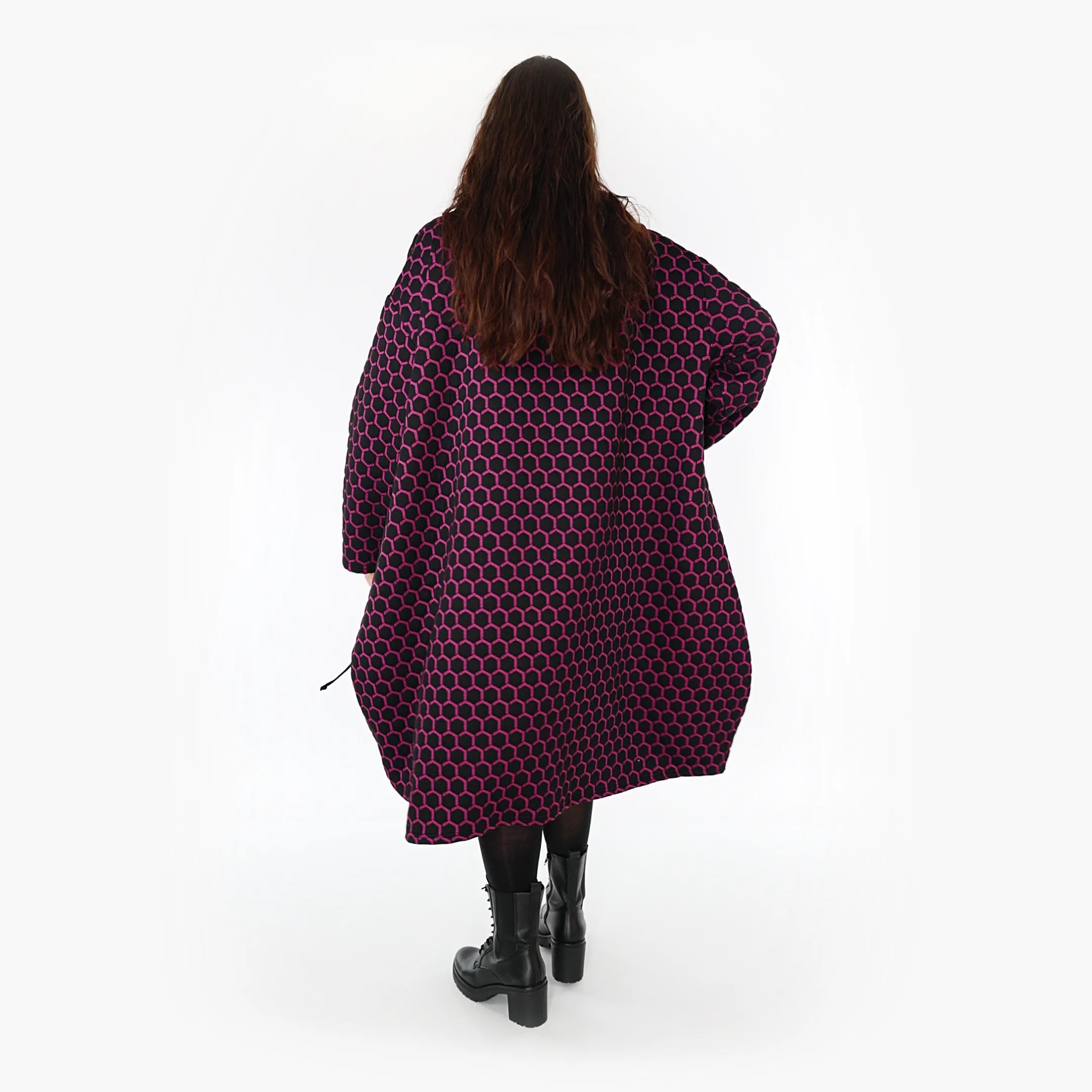  Ballonmantel von AKH Fashion aus Materialmix, 1365.06986, Schwarz-Fuchsia, Raute, Schick