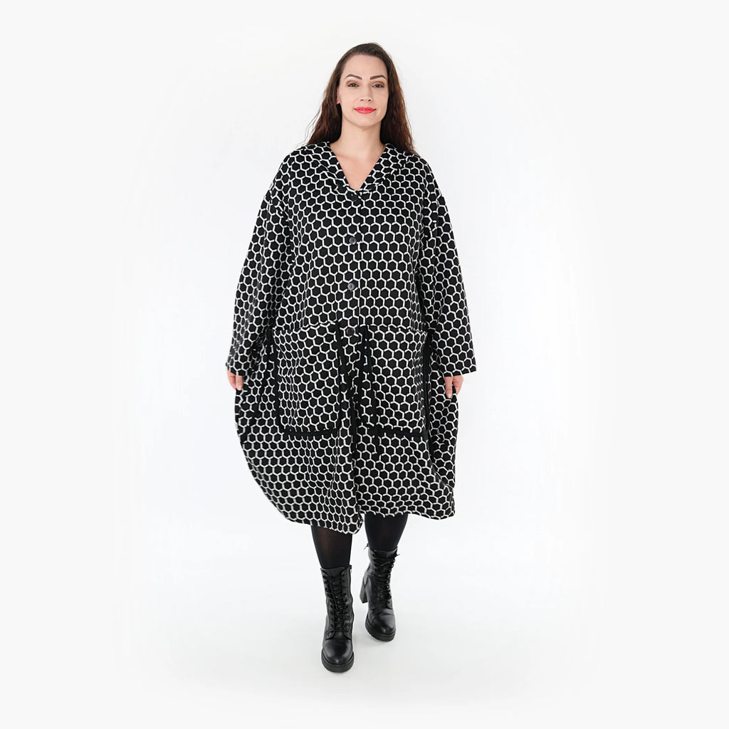  Ballonmantel von AKH Fashion aus Materialmix, 1365.06986, Schwarz-Weiß, Raute, Schick
