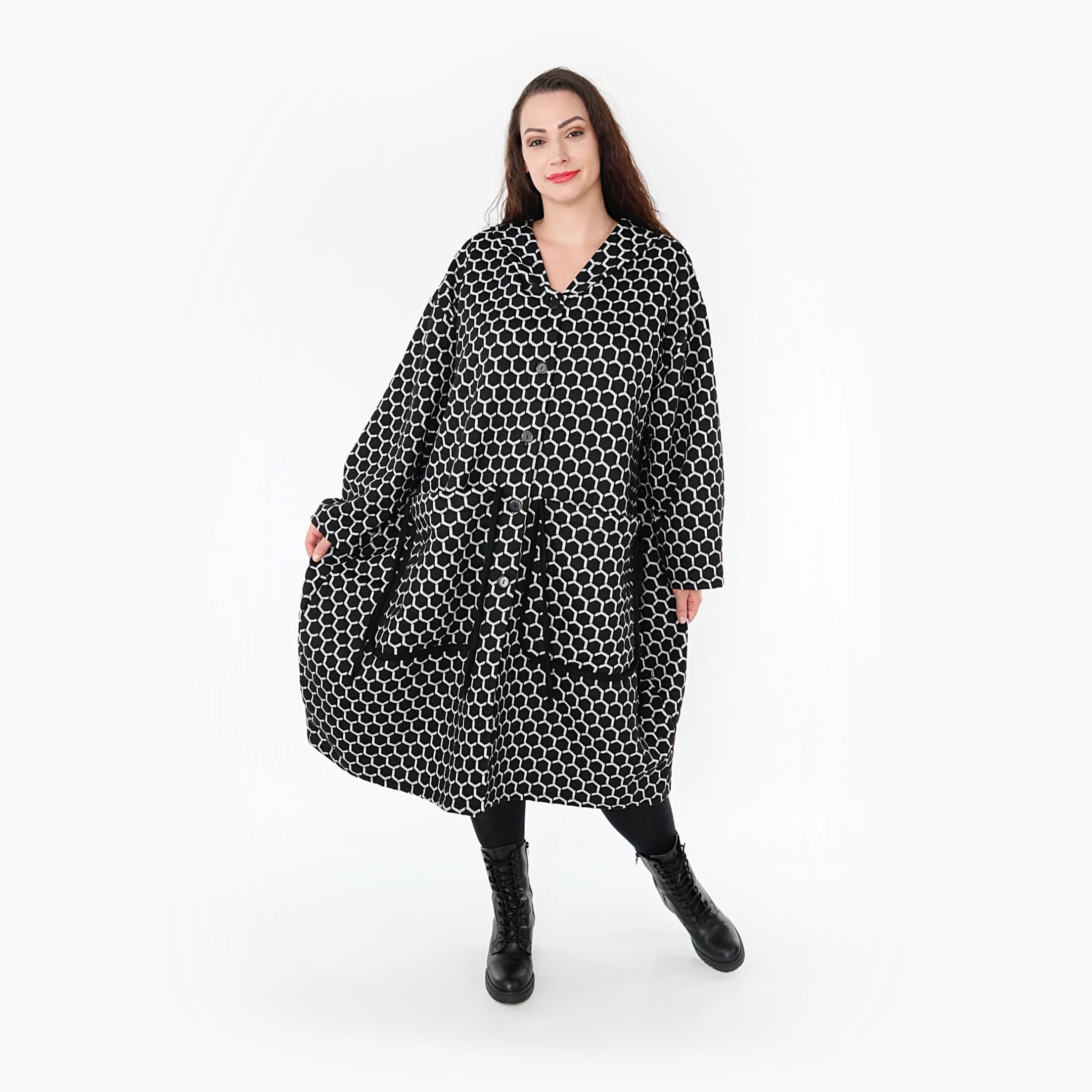  Ballonmantel von AKH Fashion aus Materialmix, 1365.06986, Schwarz-Weiß, Raute, Schick