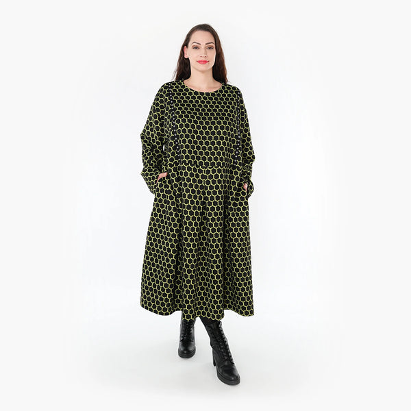  Ballonkleid von AKH Fashion aus Materialmix, 1365.06984, Schwarz-Lime, Raute, Schick