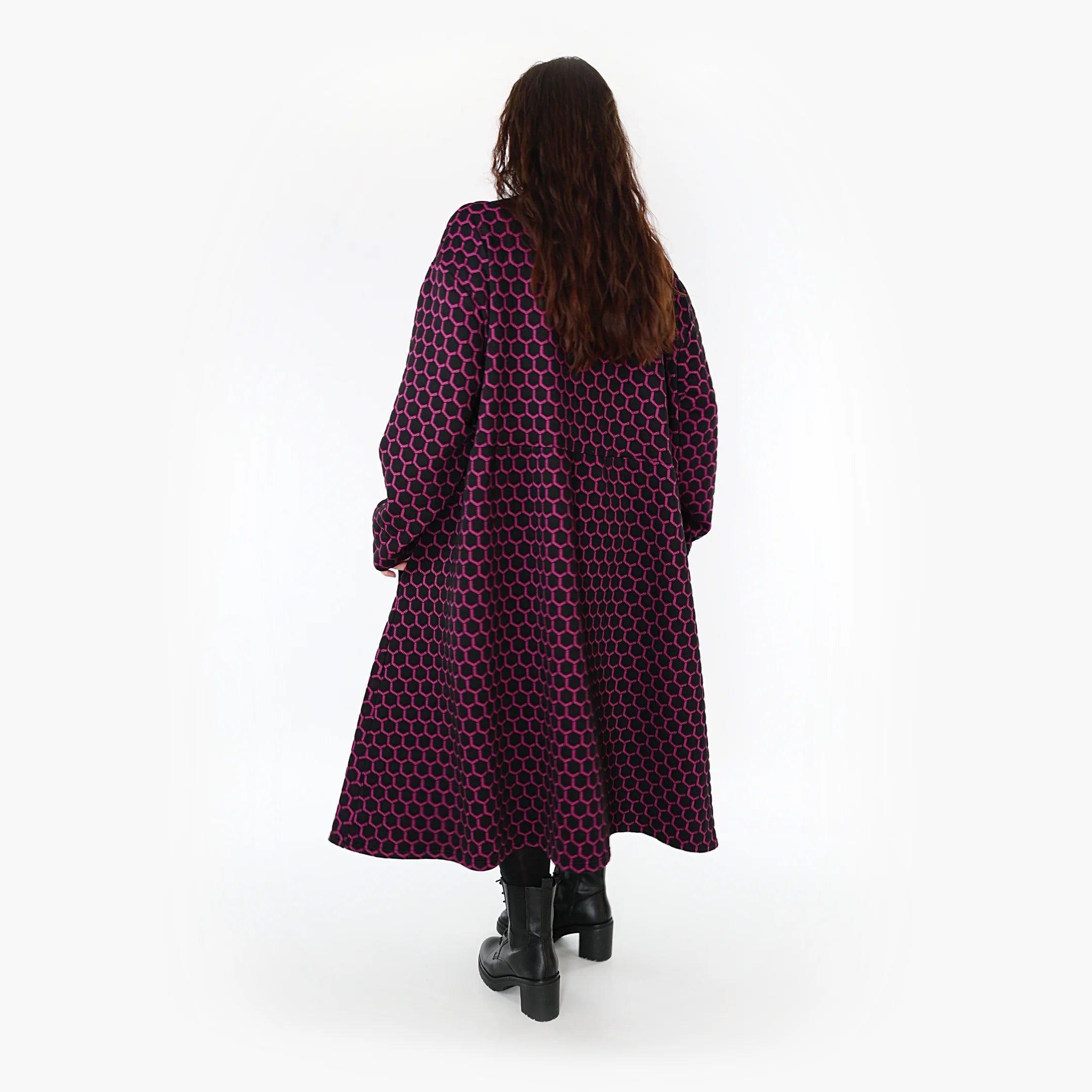  Ballonkleid von AKH Fashion aus Materialmix, 1365.06984, Schwarz-Fuchsia, Raute, Schick
