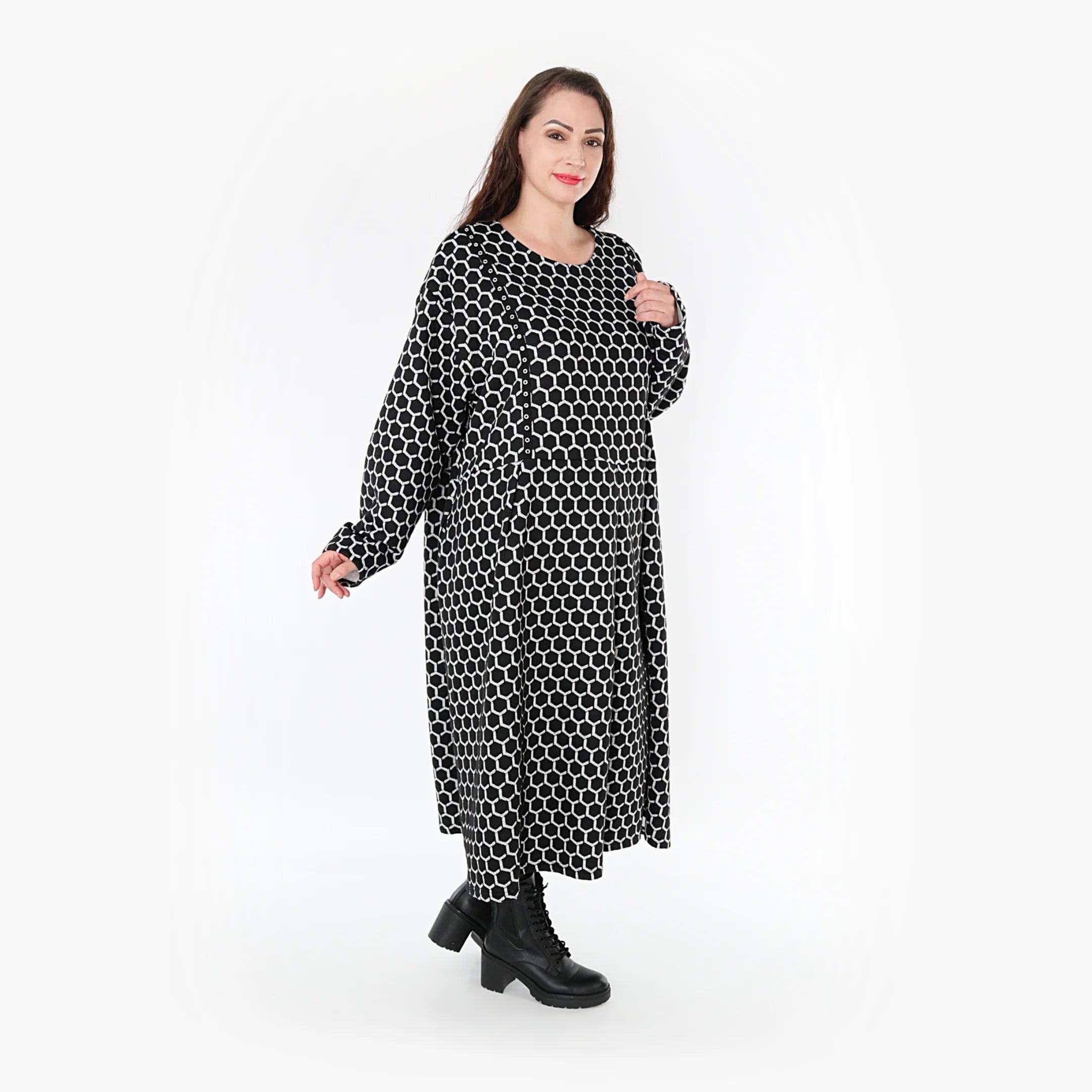  Ballonkleid von AKH Fashion aus Materialmix, 1365.06984, Schwarz-Weiß, Raute, Schick