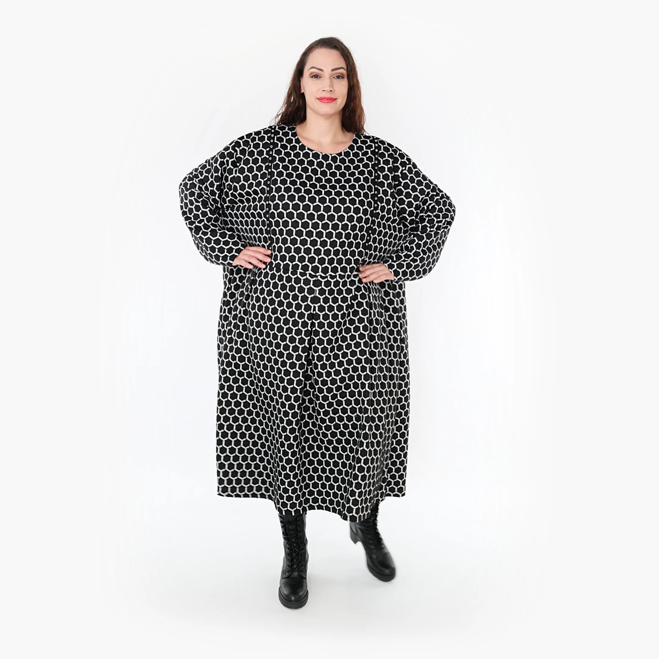  Ballonkleid von AKH Fashion aus Materialmix, 1365.06984, Schwarz-Weiß, Raute, Schick