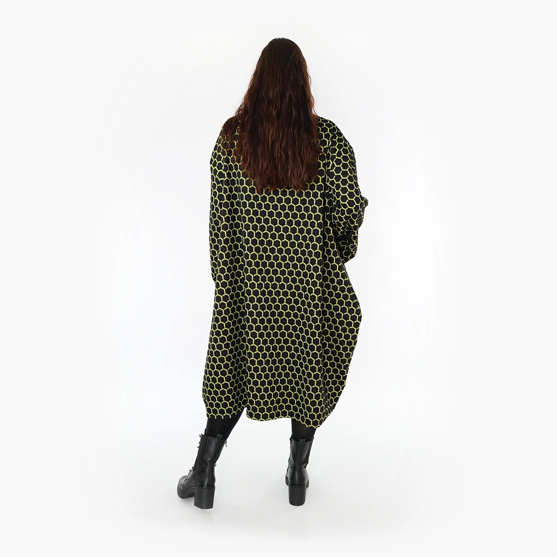  Ballonkleid von AKH Fashion aus Materialmix, 1365.06859, Schwarz-Lime, Raute, Schick