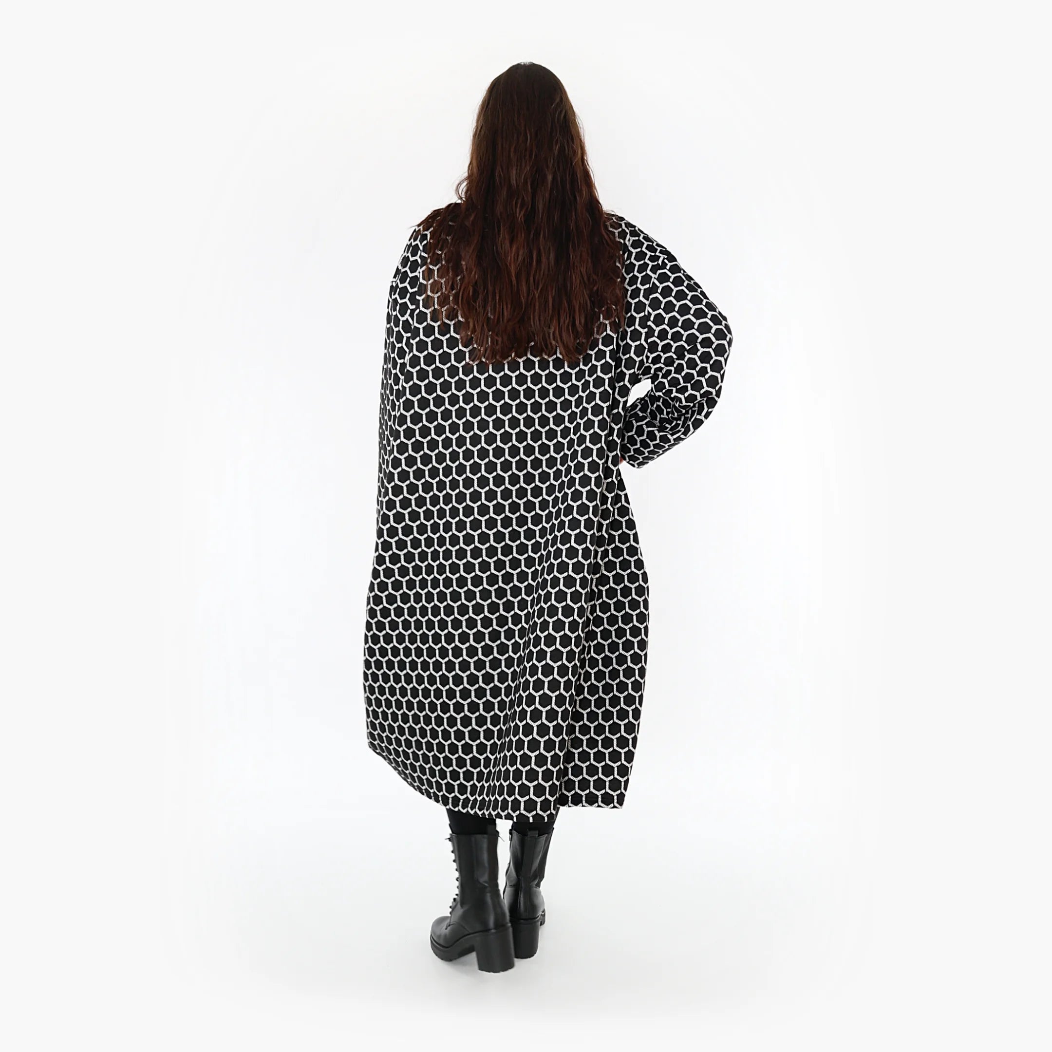  Ballonkleid von AKH Fashion aus Materialmix, 1365.06859, Schwarz-Weiß, Raute, Schick