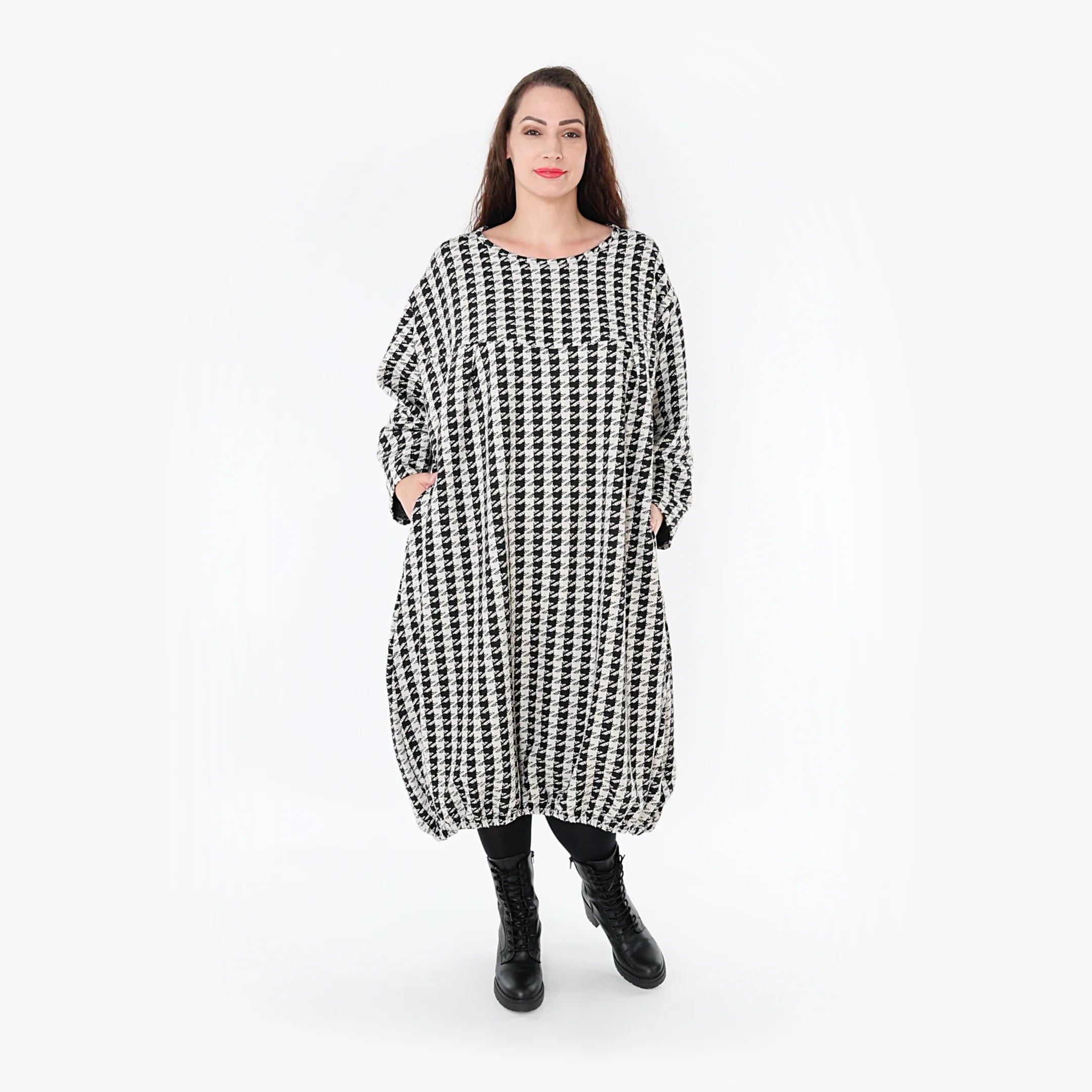  Ballonkleid von AKH Fashion aus Baumwolle, 1364.06947, Weiß-Schwarz, Schick, Modern