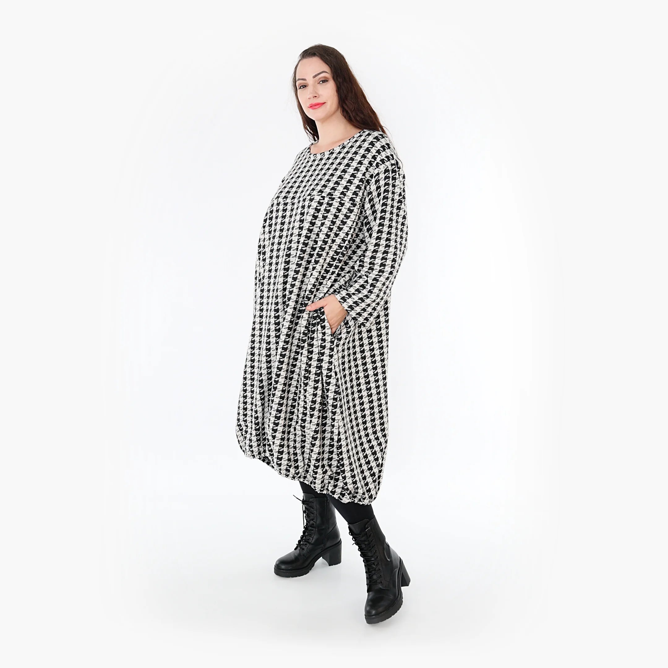  Ballonkleid von AKH Fashion aus Baumwolle, 1364.06947, Weiß-Schwarz, Schick, Modern