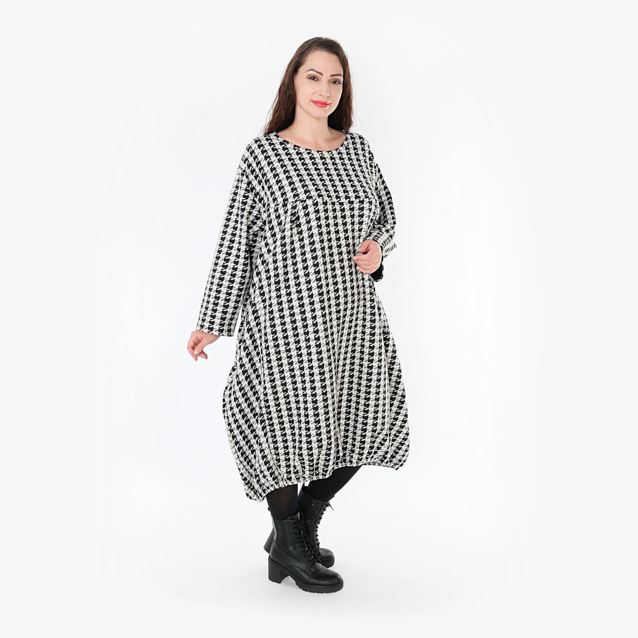  Ballonkleid von AKH Fashion aus Baumwolle, 1364.06947, Weiß-Schwarz, Schick, Modern