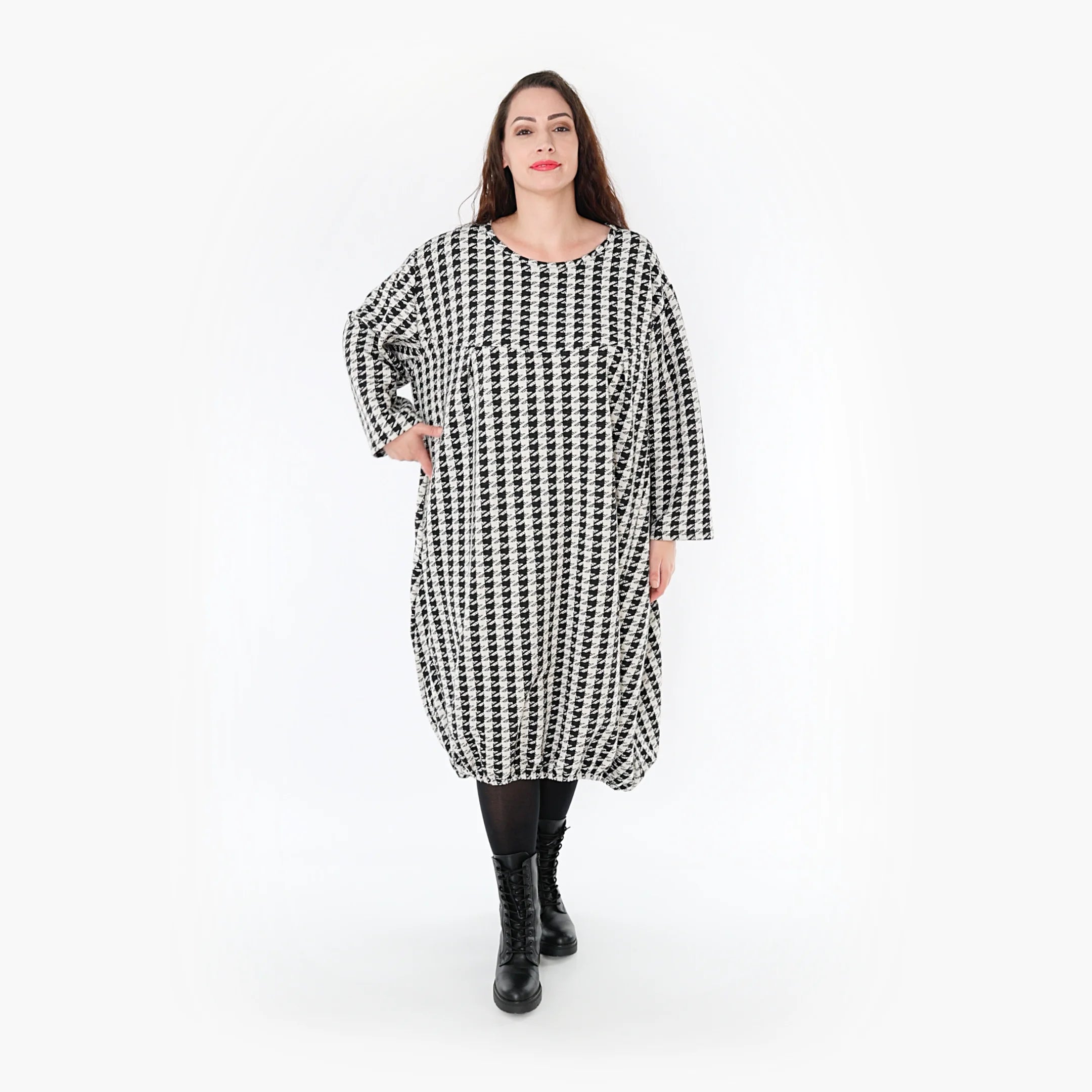  Ballonkleid von AKH Fashion aus Baumwolle, 1364.06947, Weiß-Schwarz, Schick, Modern