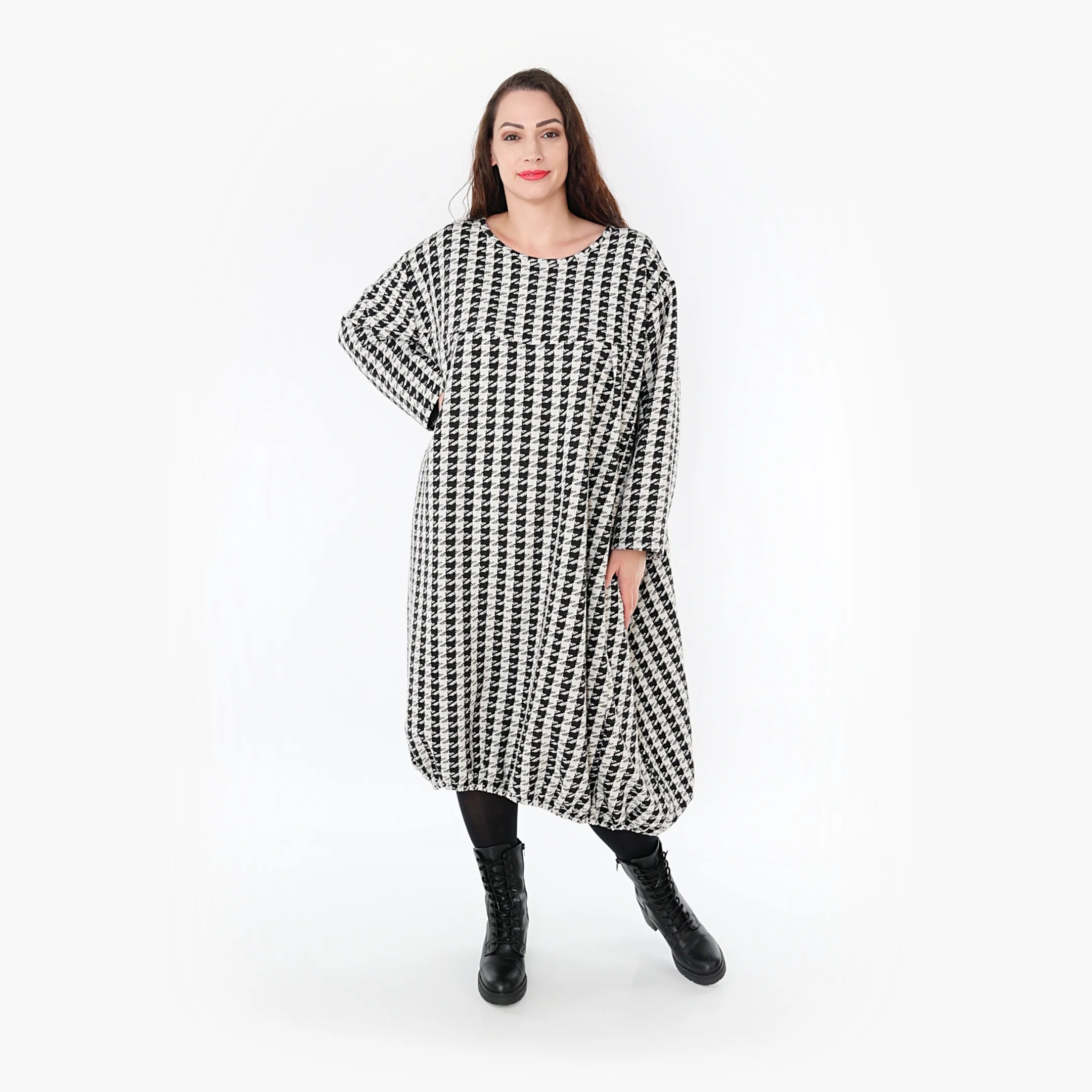  Ballonkleid von AKH Fashion aus Baumwolle, 1364.06947, Weiß-Schwarz, Schick, Modern