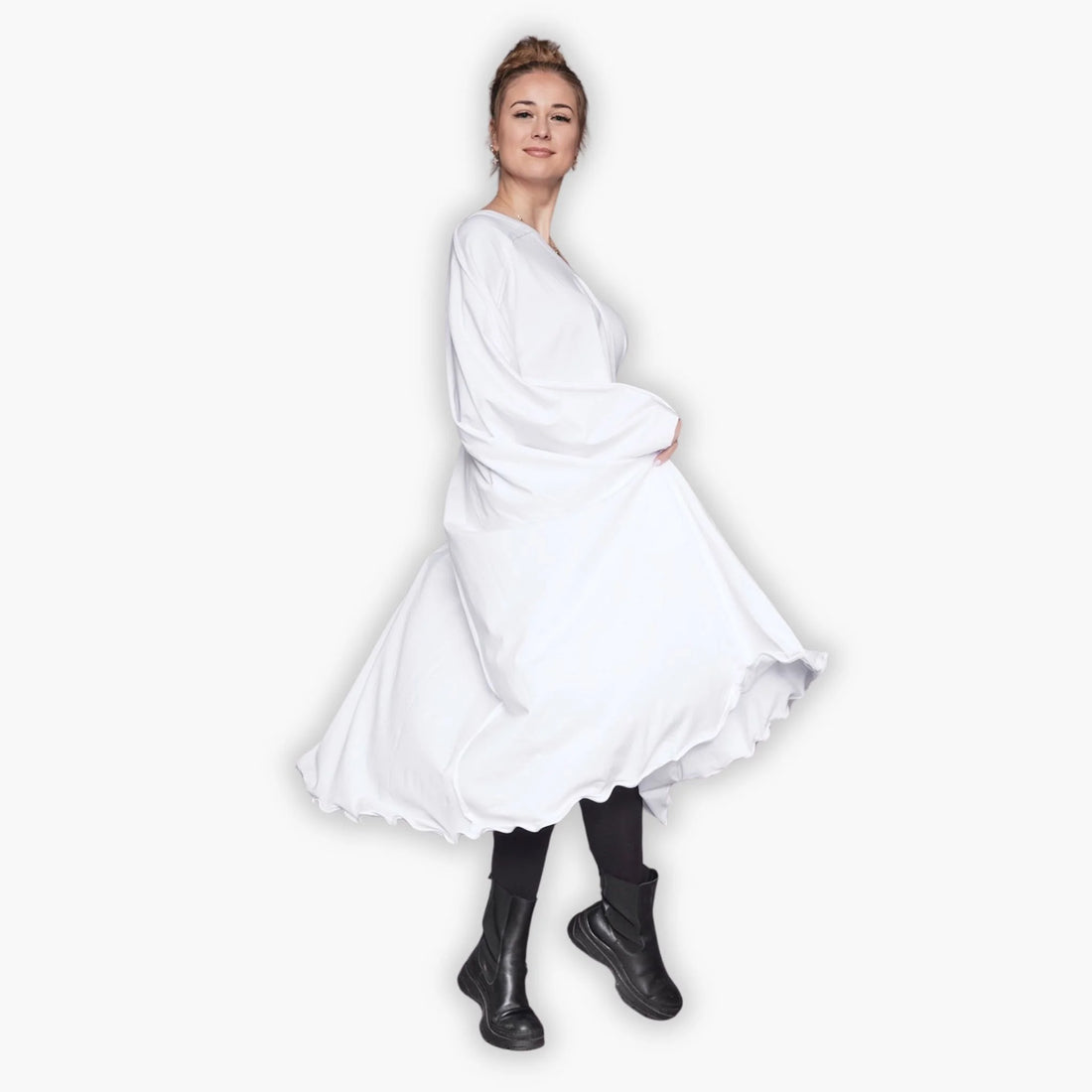 Kleid von Loud N Proud aus Baumwolle in gerundeter Form, LNP900, Weiß, Unifarben, Schick