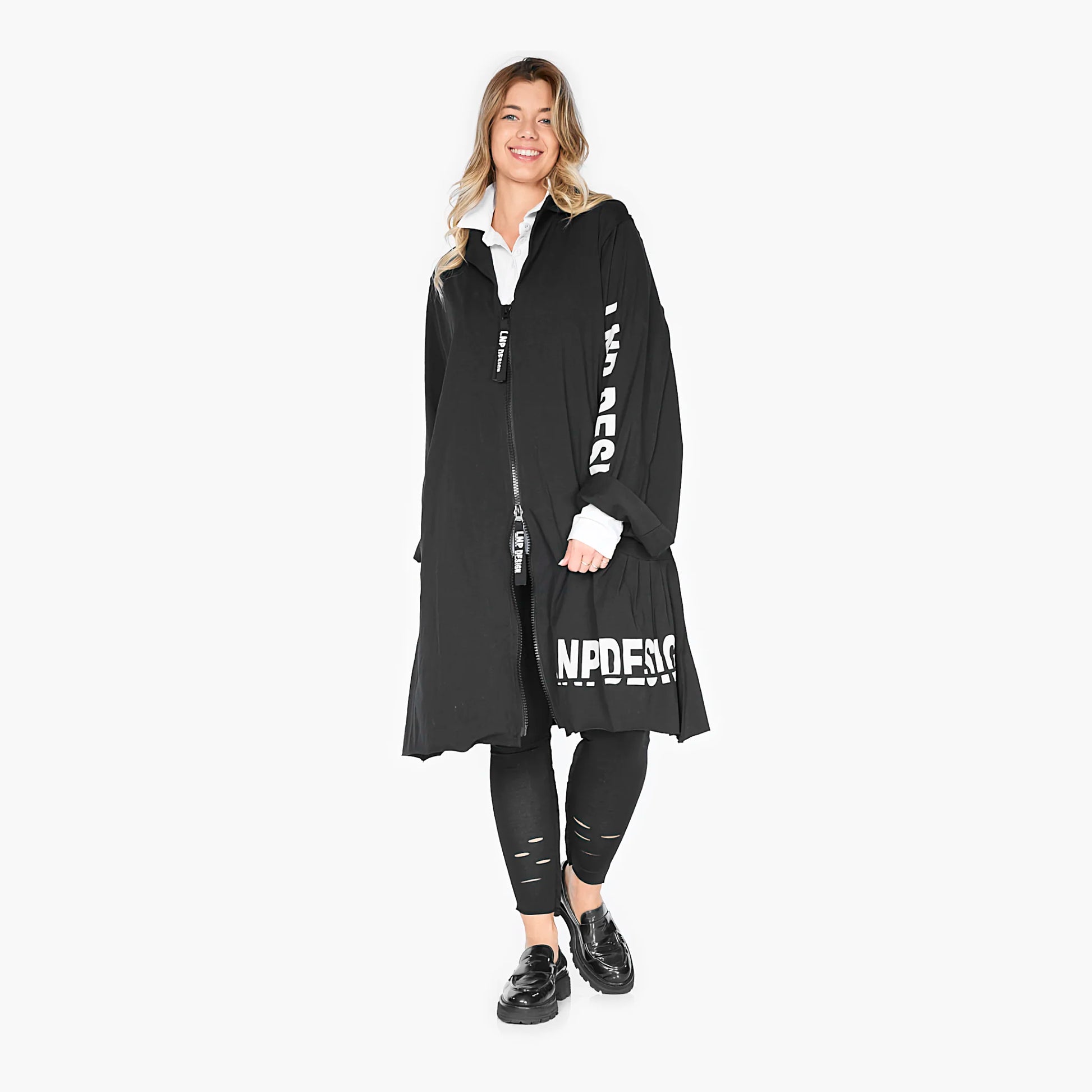  Oversize A-Form Jacke aus weichem Baumwoll-Jersey für den lässigen Lagenlook im Herbst & Winter