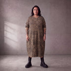 Damen Kleid Lagenlook Baumwolle Schwarz/Braun, Ballonschnitt, Seitentaschen, Oversize große Größen – Funky Diva