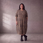 Damen Kleid Lagenlook Baumwolle Schwarz/Braun, Ballonschnitt, Seitentaschen, Oversize große Größen – Funky Diva