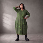 Damen Kleid Lagenlook Baumwolle Grün/Schwarz, Ballonschnitt, Langarm, Seitentaschen, Oversize große Größen – Funky Diva