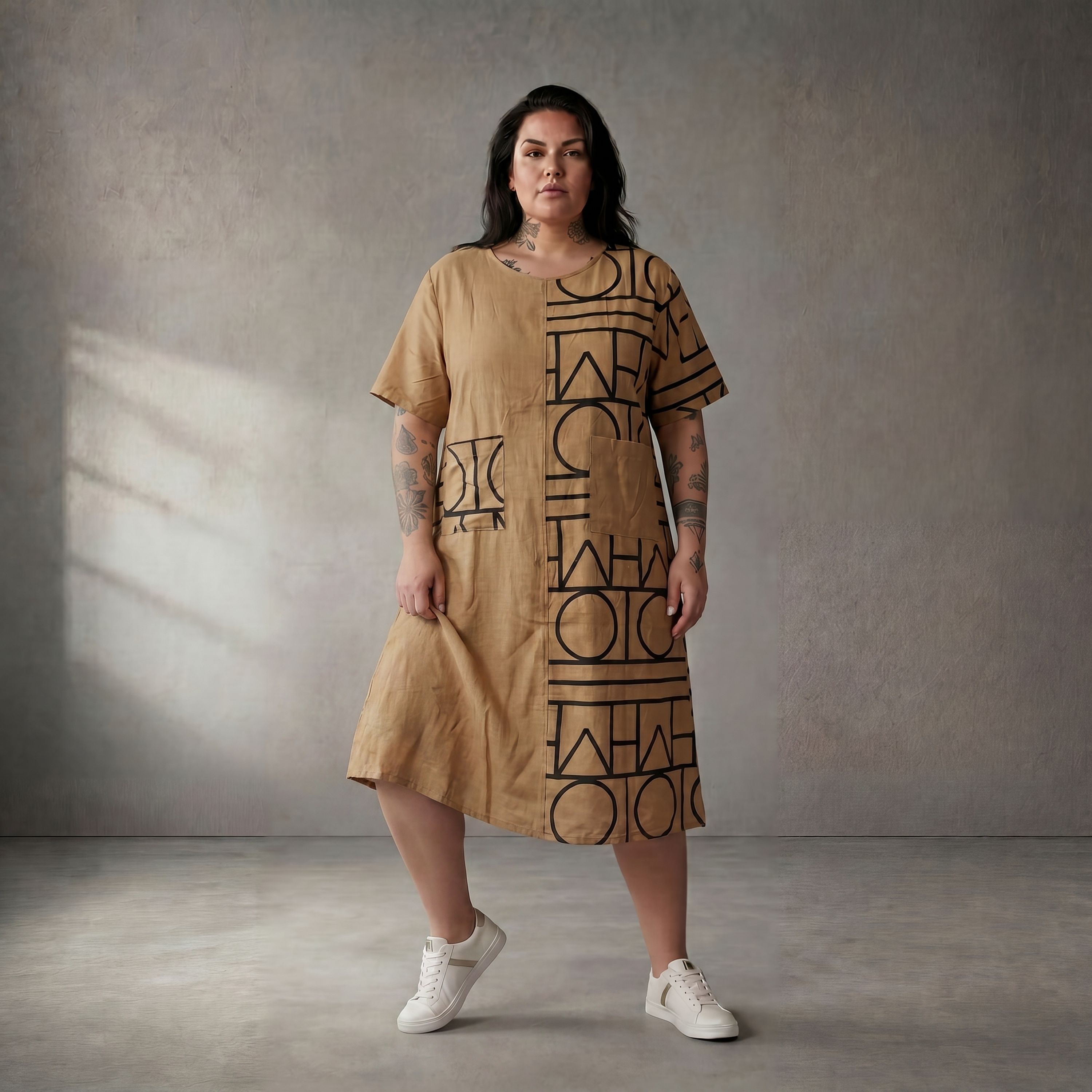 Leichtes Camel Viskoseleinen Shirt Lagenlook Oversize leger zeitlos luftig mit Taschen
