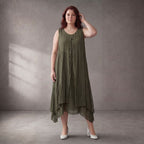 Fliessende Khaki Tunika Lagenlook Oversize leger luftig weich bequem zeitlos mit Taschen