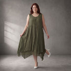 Fliessende Khaki Tunika Lagenlook Oversize leger luftig weich bequem zeitlos mit Taschen