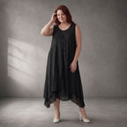Schwarze Oversize Tunika im Lagenlook luftig fliessend zeitlos leger weich mit Taschen