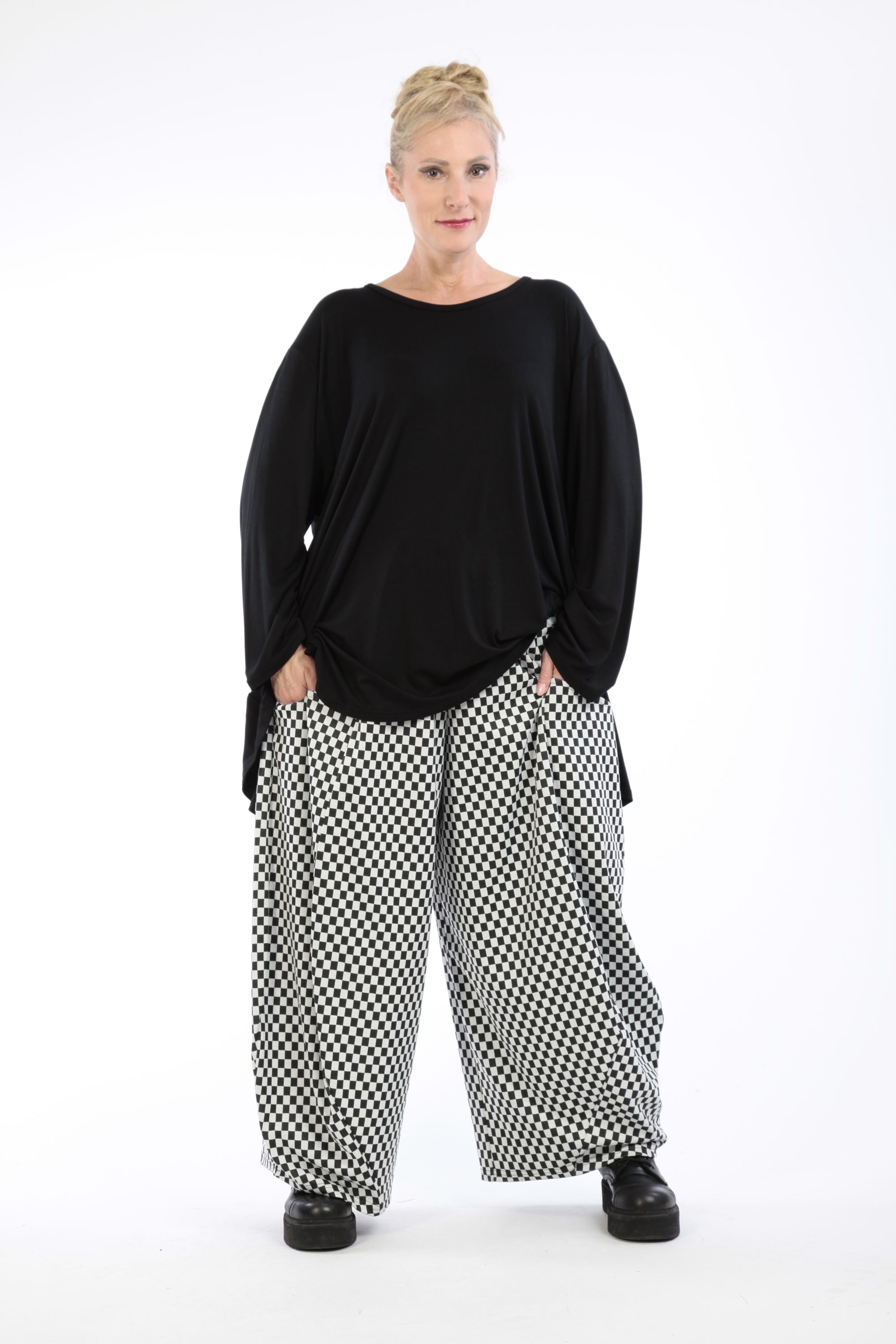  Ballonhose von AKH Fashion aus Materialmix, 1184.08069, Schwarz-Weiß, Kariert, Schick