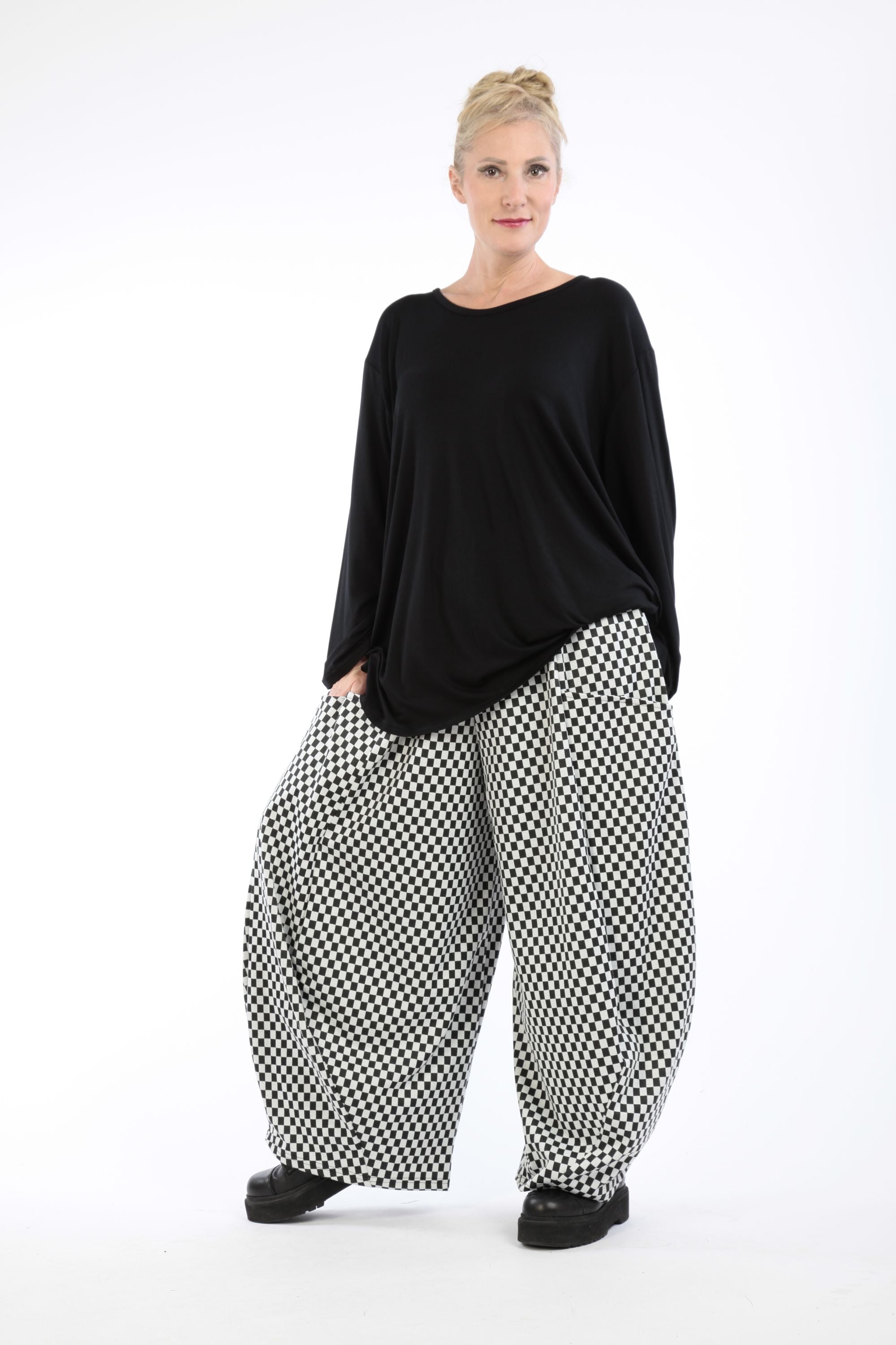  Ballonhose von AKH Fashion aus Materialmix, 1184.08069, Schwarz-Weiß, Kariert, Schick