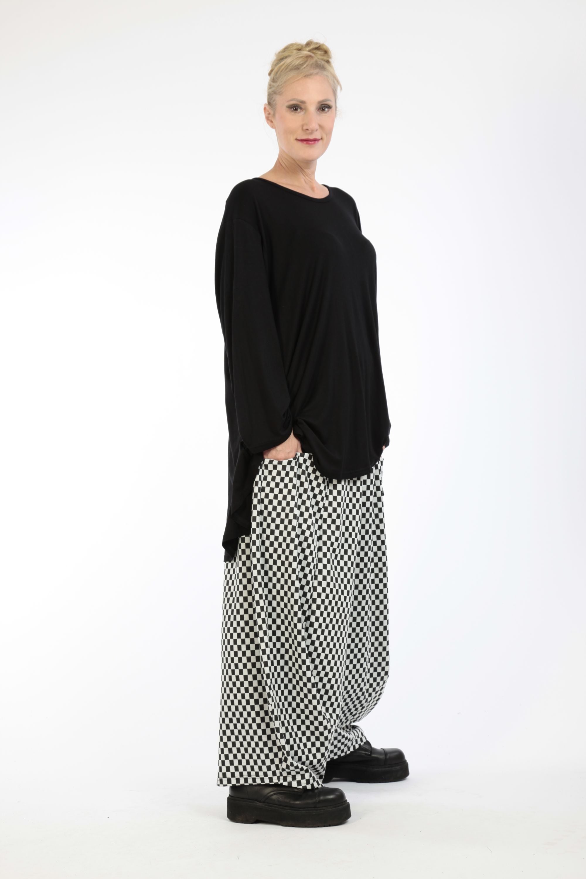  Ballonhose von AKH Fashion aus Materialmix, 1184.08069, Schwarz-Weiß, Kariert, Schick