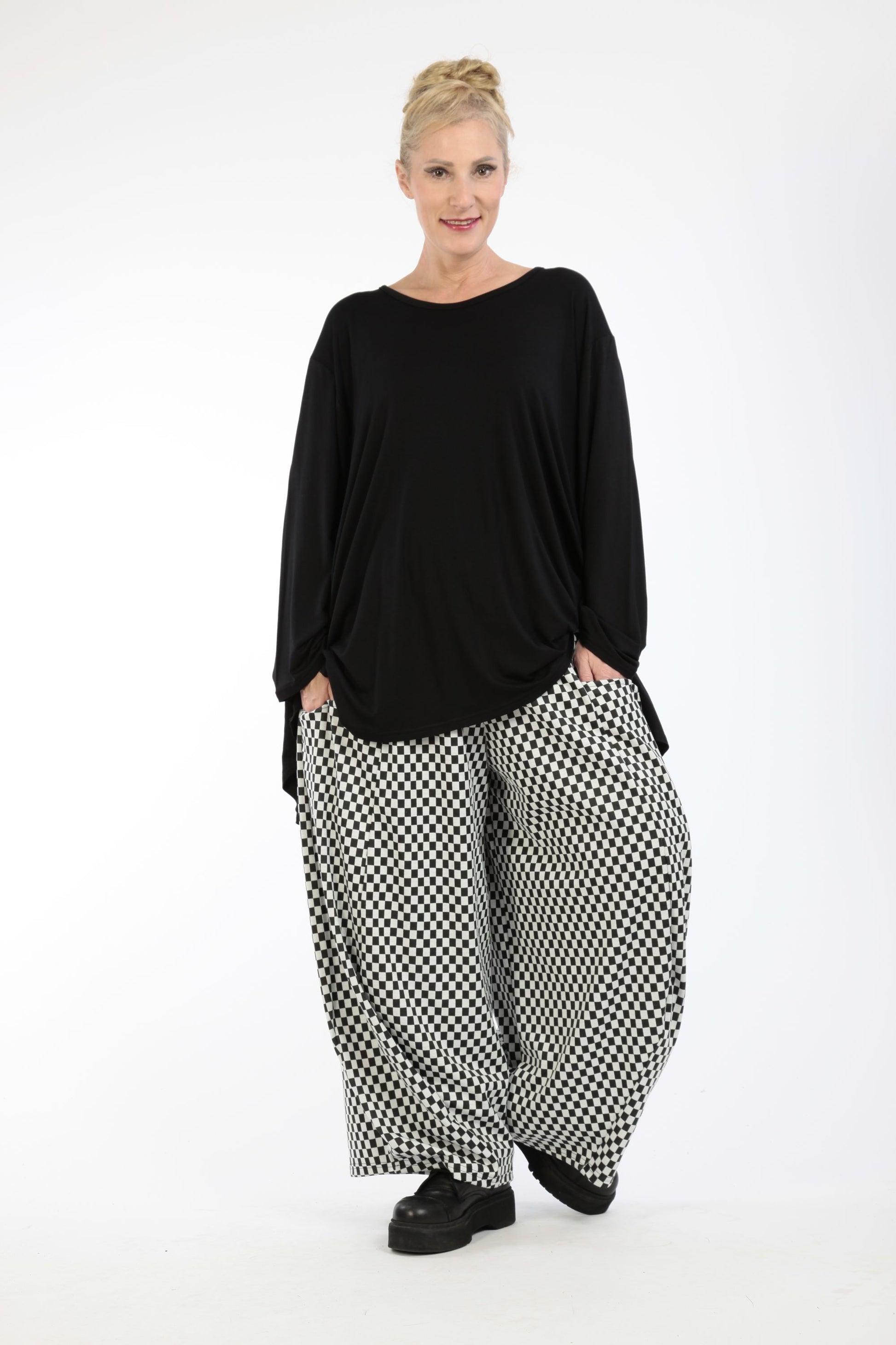  Ballonhose von AKH Fashion aus Materialmix, 1184.08069, Schwarz-Weiß, Kariert, Ausgefallen