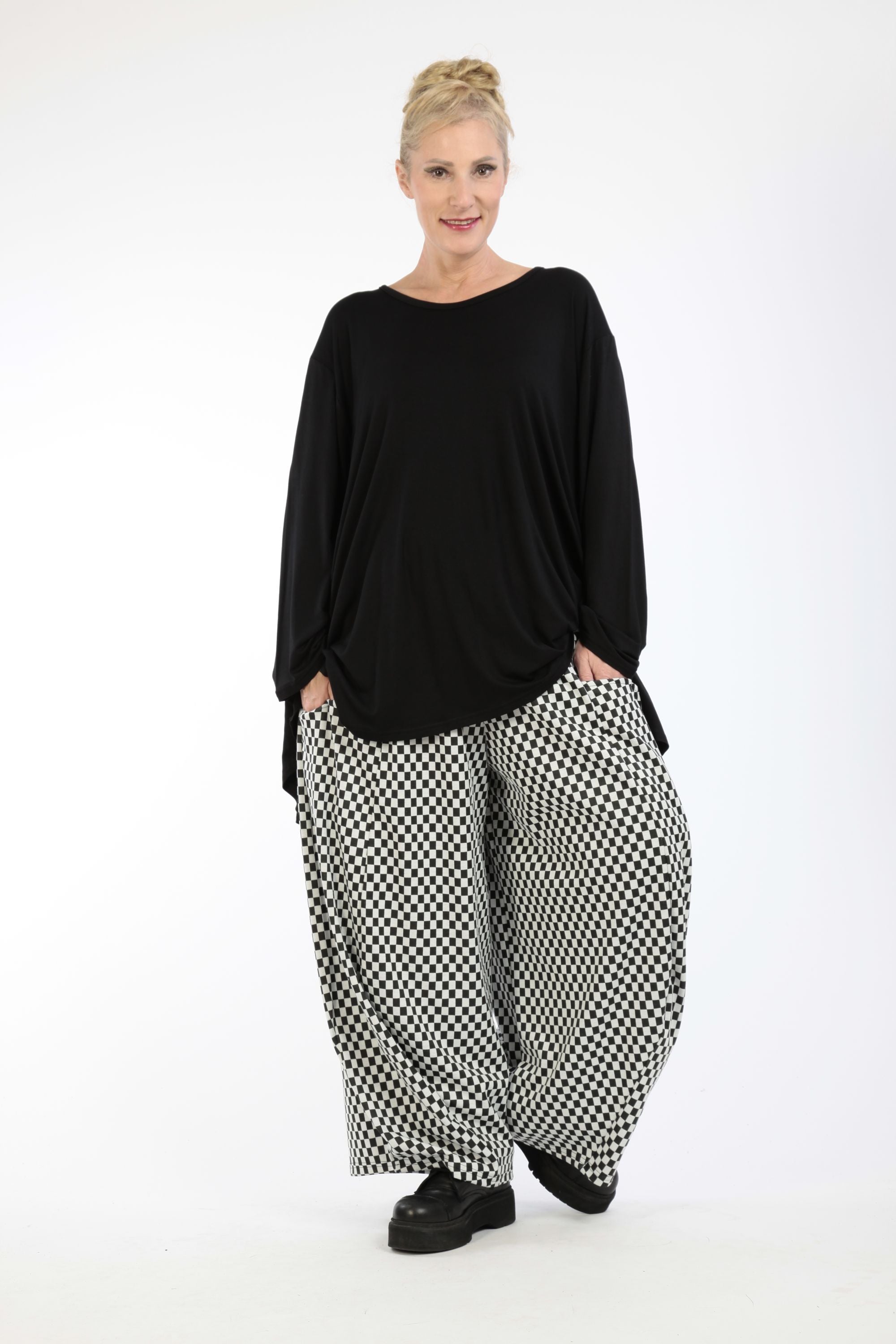  Ballonhose von AKH Fashion aus Materialmix, 1184.08069, Schwarz-Weiß, Kariert, Schick