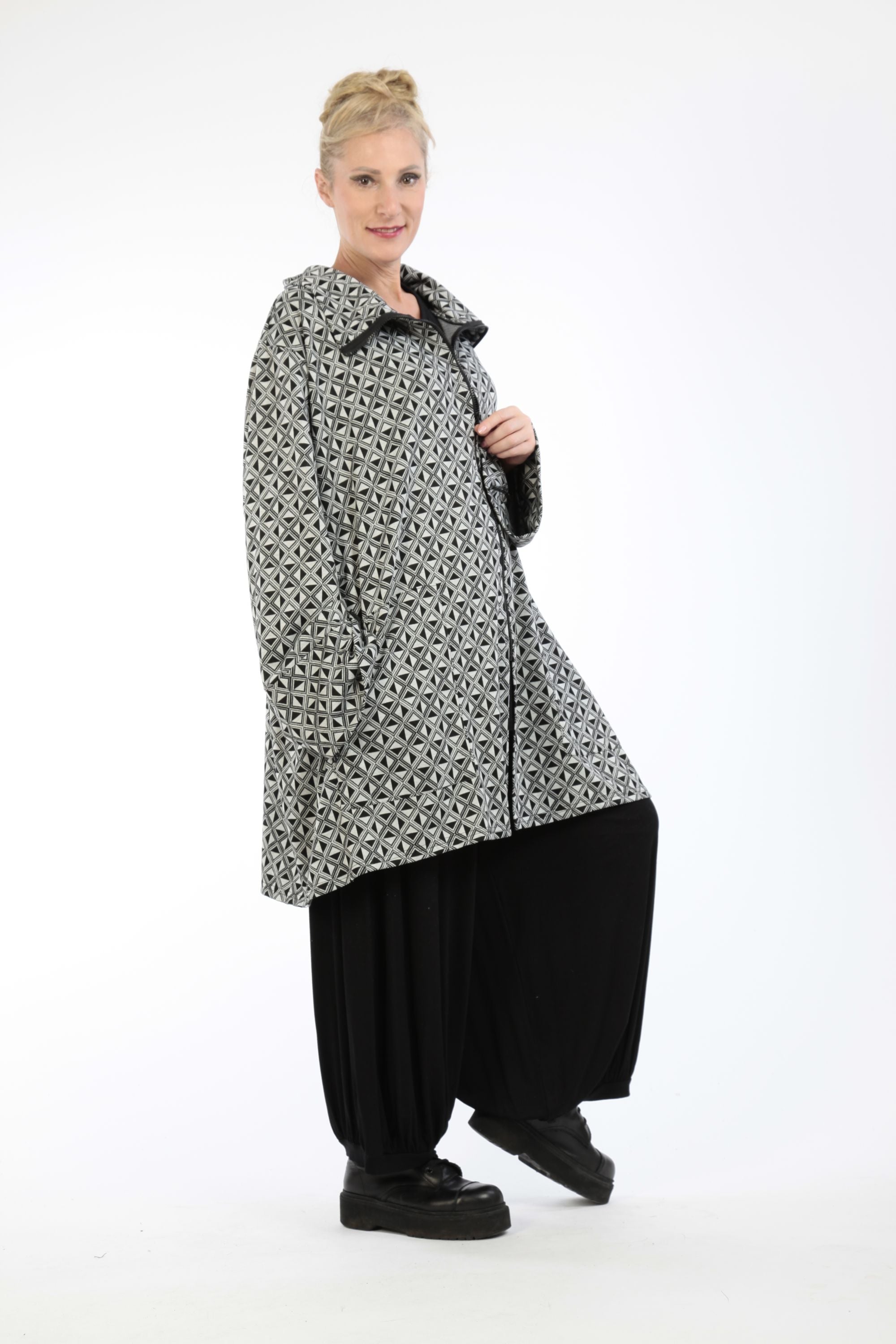  AKH Fashion Jacke in gerader Form, aus Materialmix, 1174.06854, Grau-Schwarz, Argyle