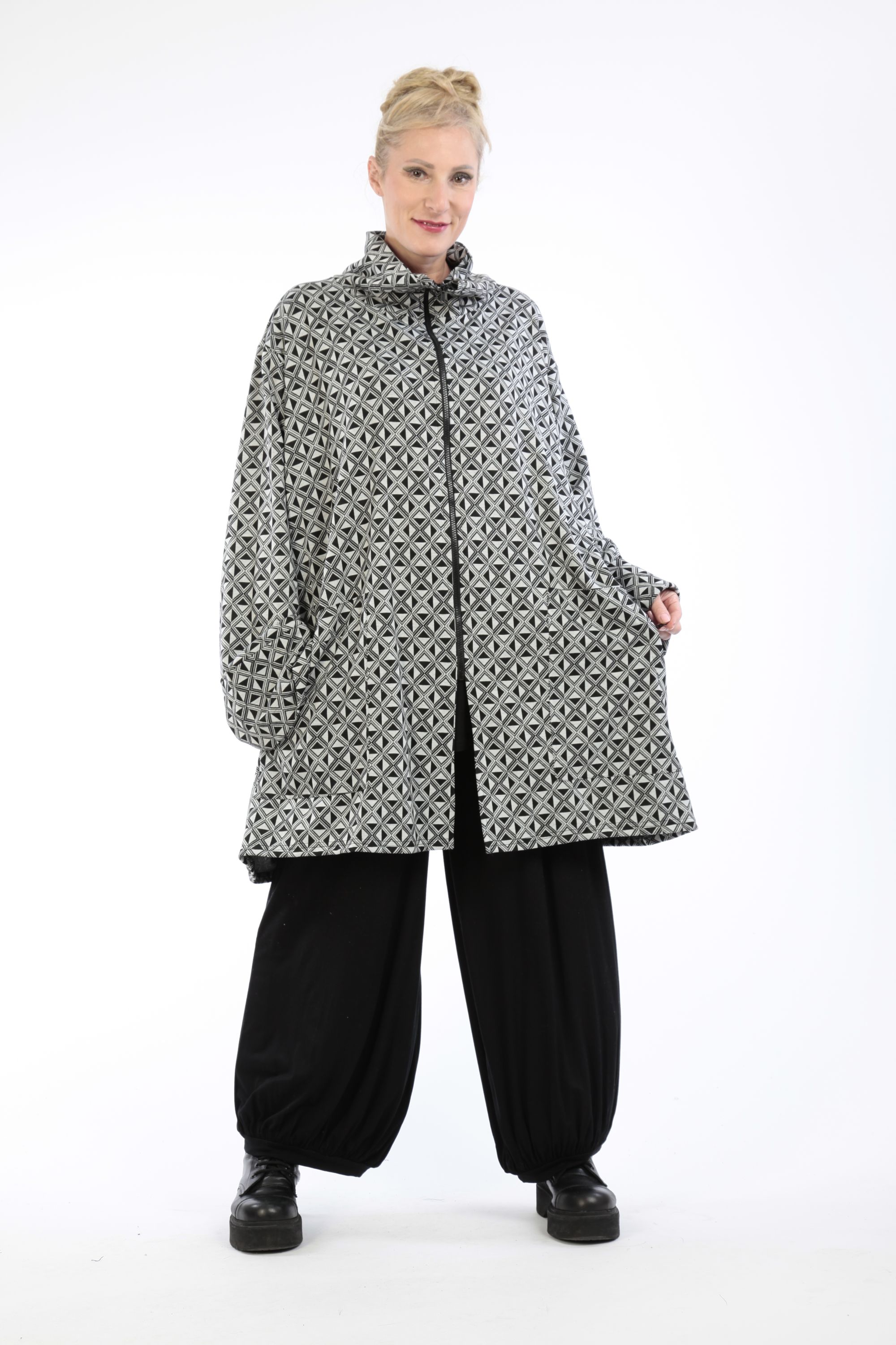  AKH Fashion Jacke in gerader Form, aus Materialmix, 1174.06854, Grau-Schwarz, Argyle