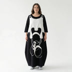 Cadrelli Maxikleid in Schwarz-Weiß mit Kunst-Print & French Terry – Avantgarde Damenmode bei Modeare entdecken