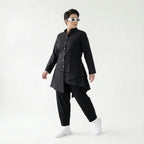 iZAR Avantgarde Damen Set aus Popeline – Bluse, Weste & Hose in Schwarz | Modeare Oversize Kurator-Look für Übergang
