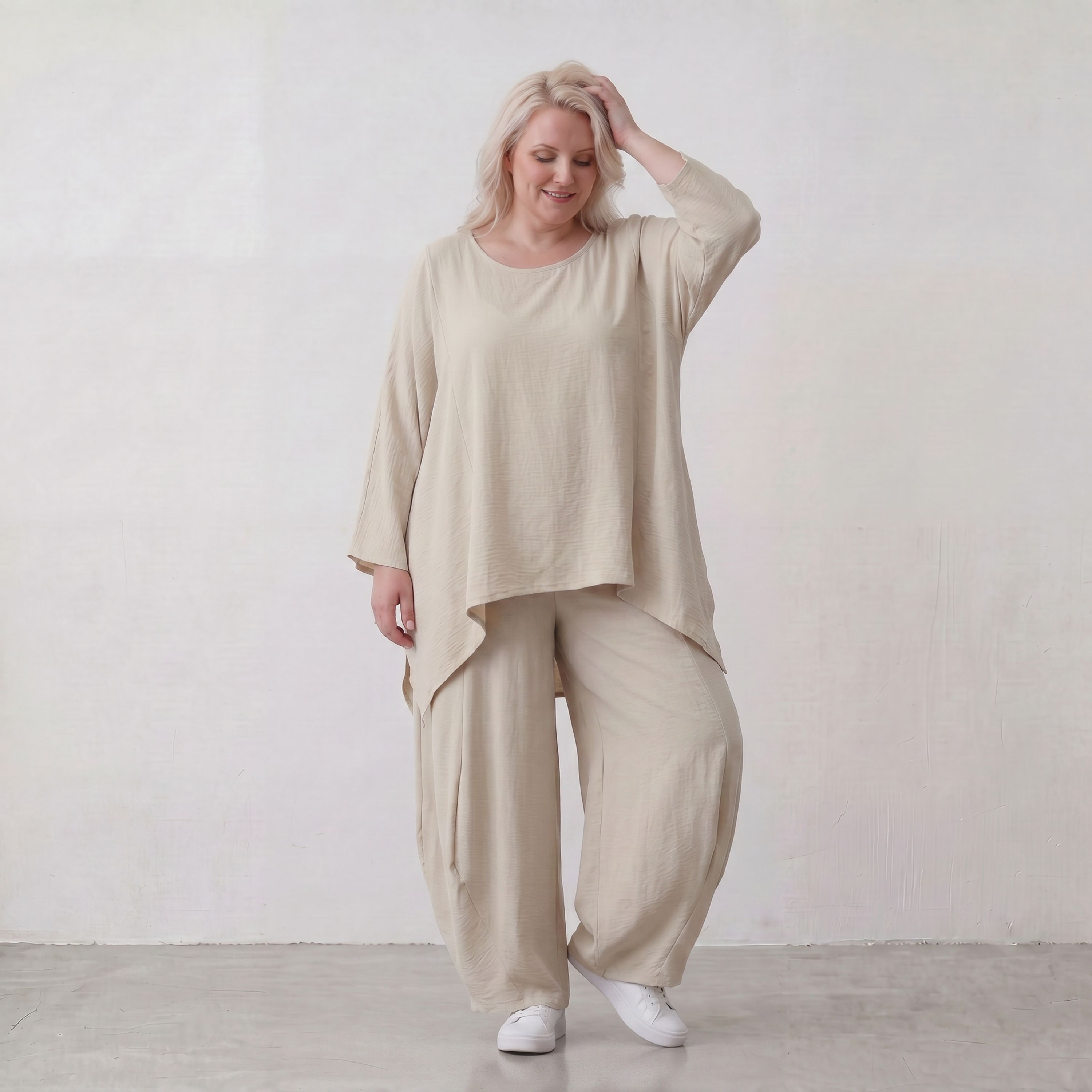 Zeitloses Beige Oversize Shirt im Lagenlook leger ausgefallen luftig mit Leinenoptik cool