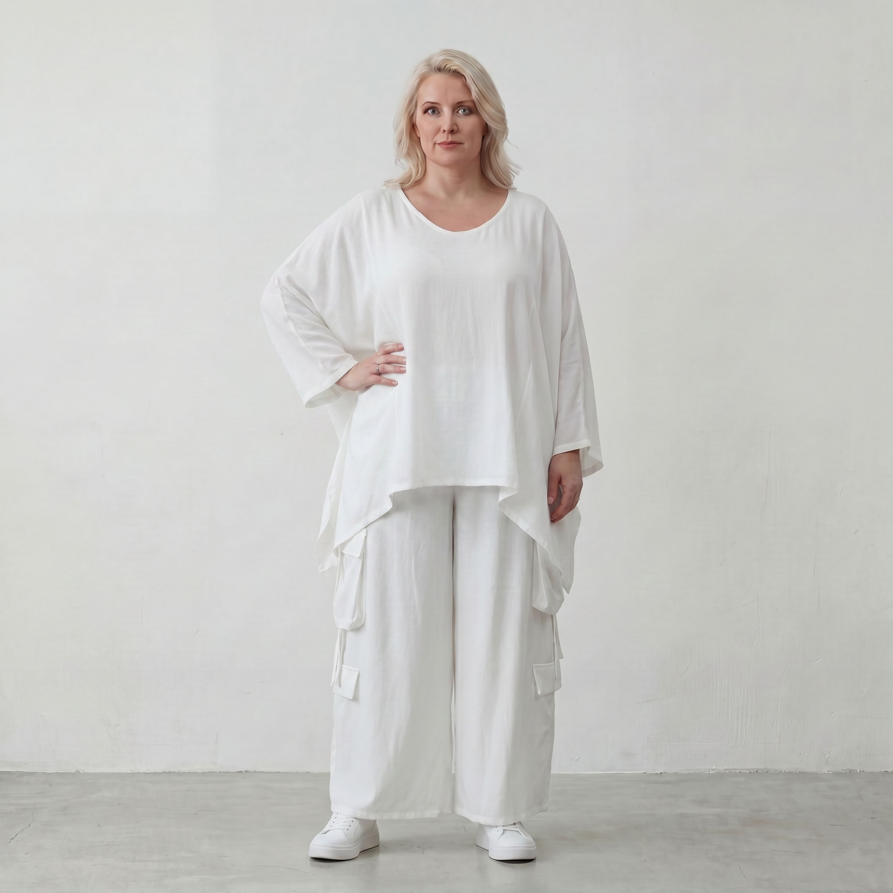 Leichtes Weißes Oversize Shirt im Lagenlook mit Leinenoptik leger zeitlos clean modernen