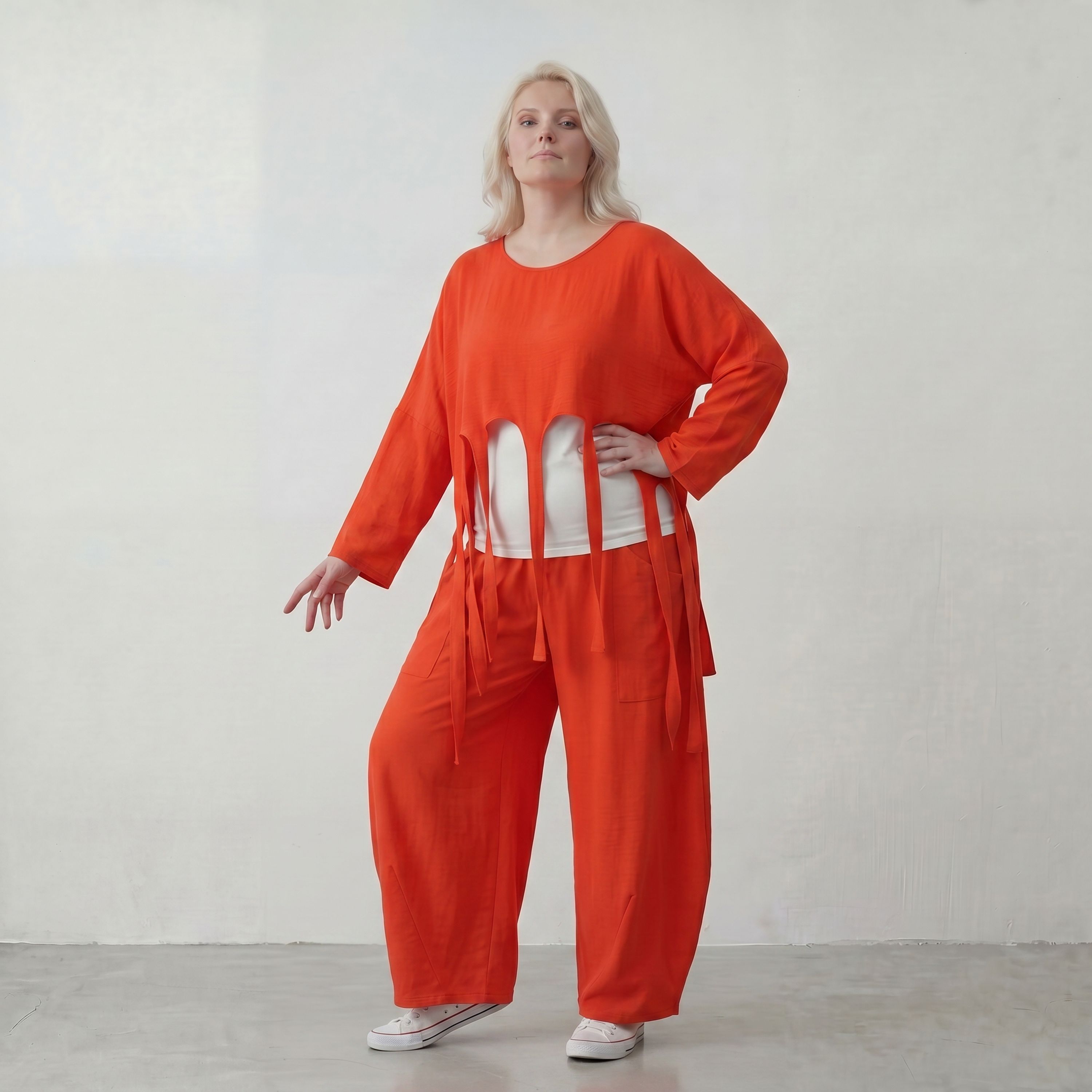 Leichter Hellrot fliessend Ueberwurf im Lagenlook Oversize entspannt zeitlos luftig weich
