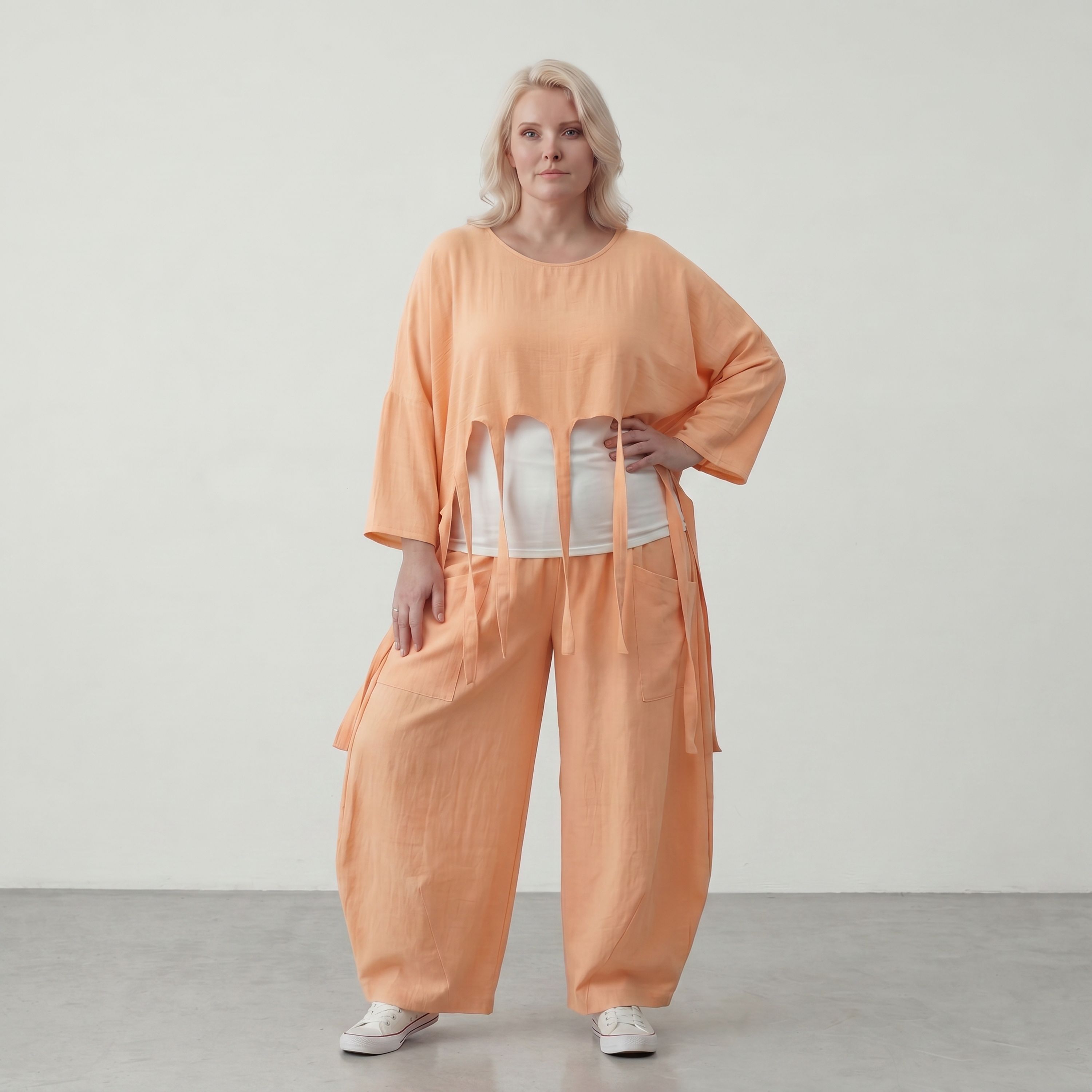 Lagenlook Oversize Überwurf in Mauve leger zeitlos mit Fransen leicht fliessend sommer